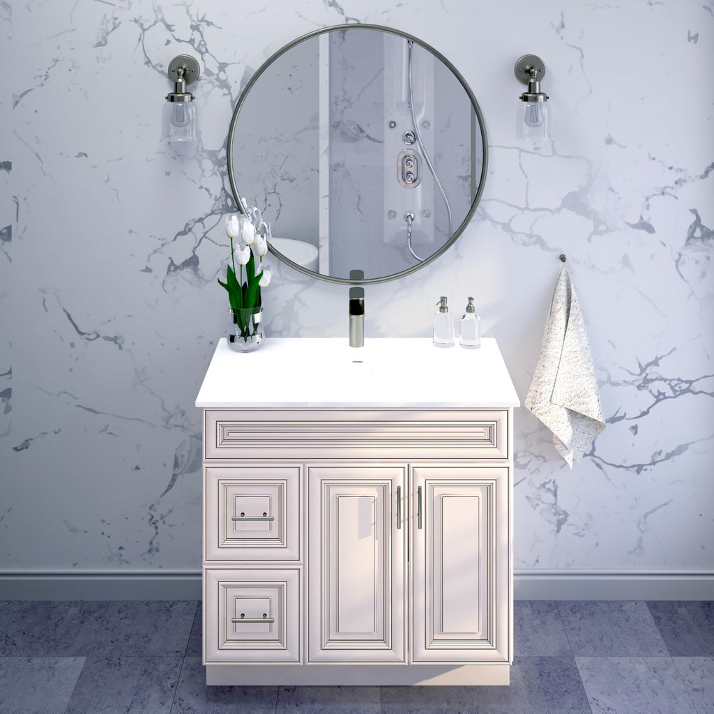 36" Maple Walnut Bathroom Vanity Base â Ready-to-Assemble Sink Cabinet with Drawers, Shaker Style Storage, Base Only, No Top or Sink
