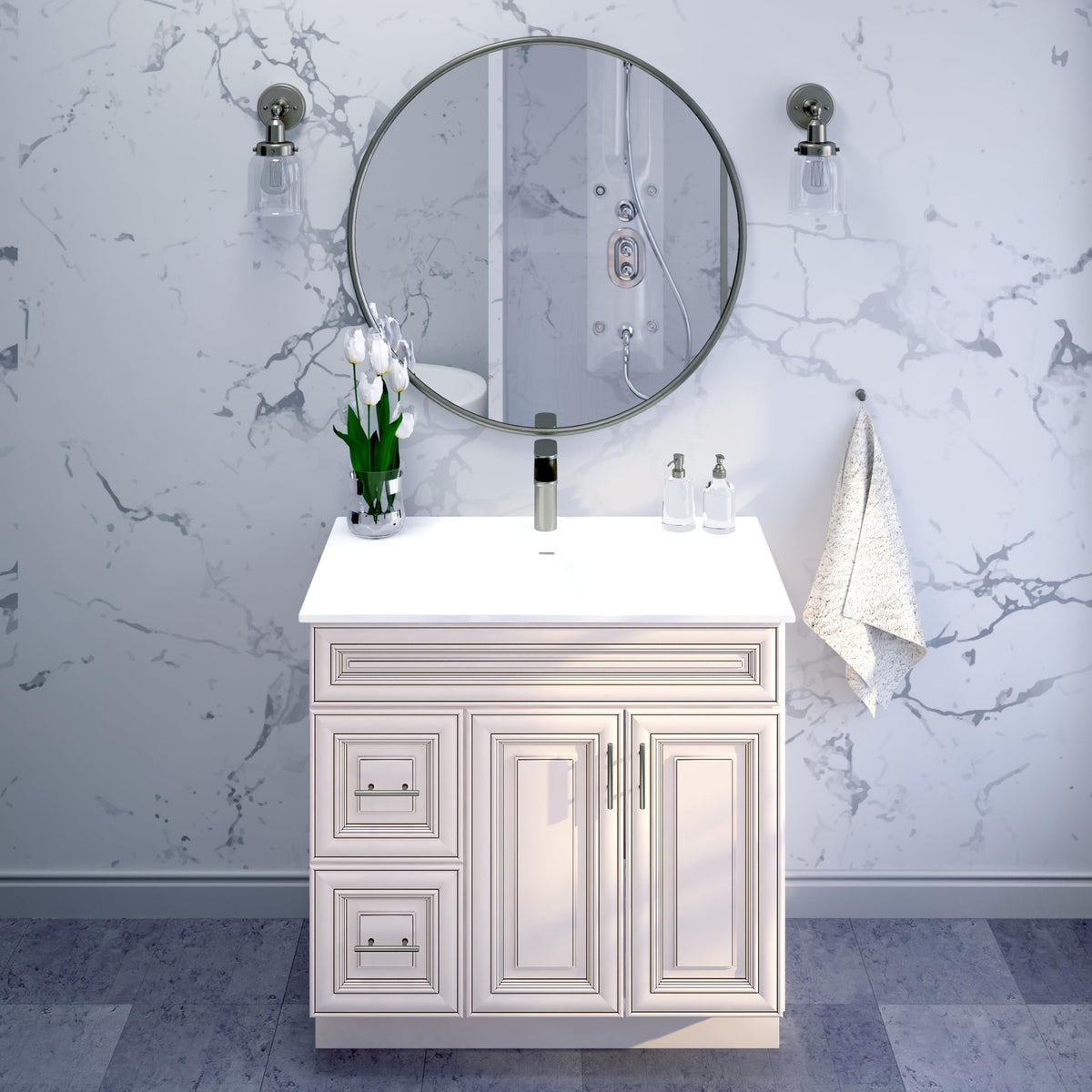 36" Maple Walnut Bathroom Vanity Base â Ready-to-Assemble Sink Cabinet with Drawers, Shaker Style Storage, Base Only, No Top or Sink