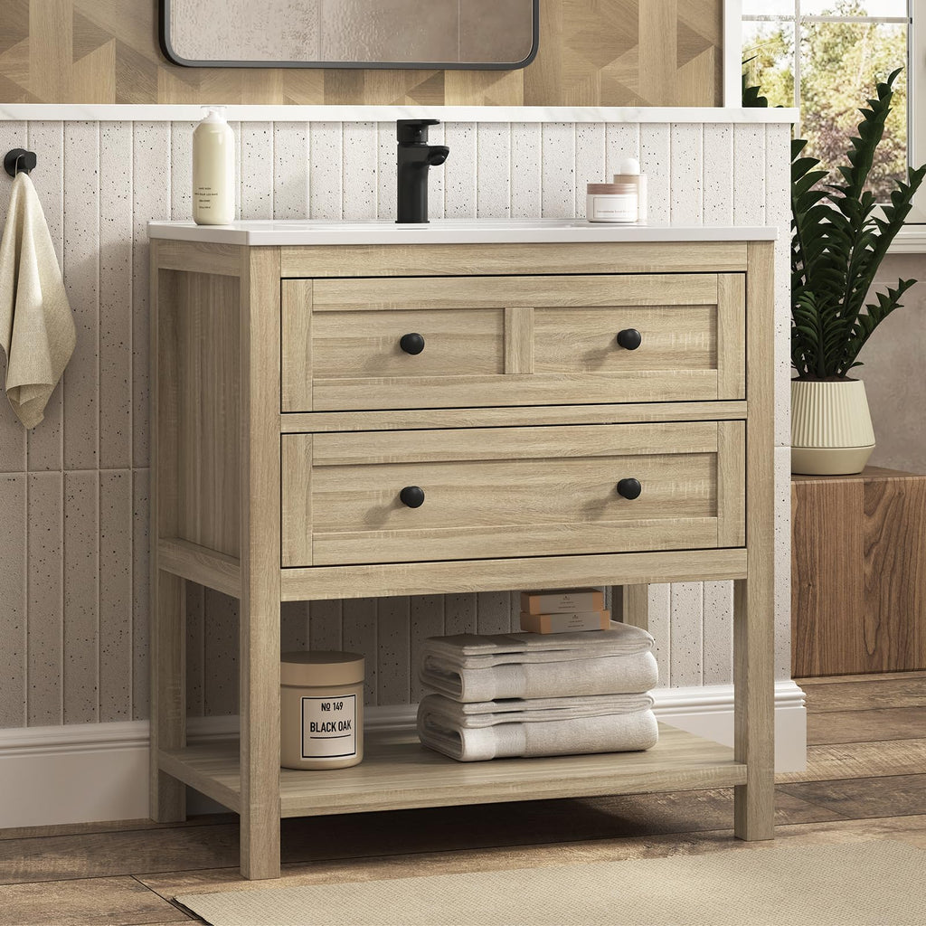 42 Inch Bathroom Vanity with Sink, Fully-Assembled, Walnut