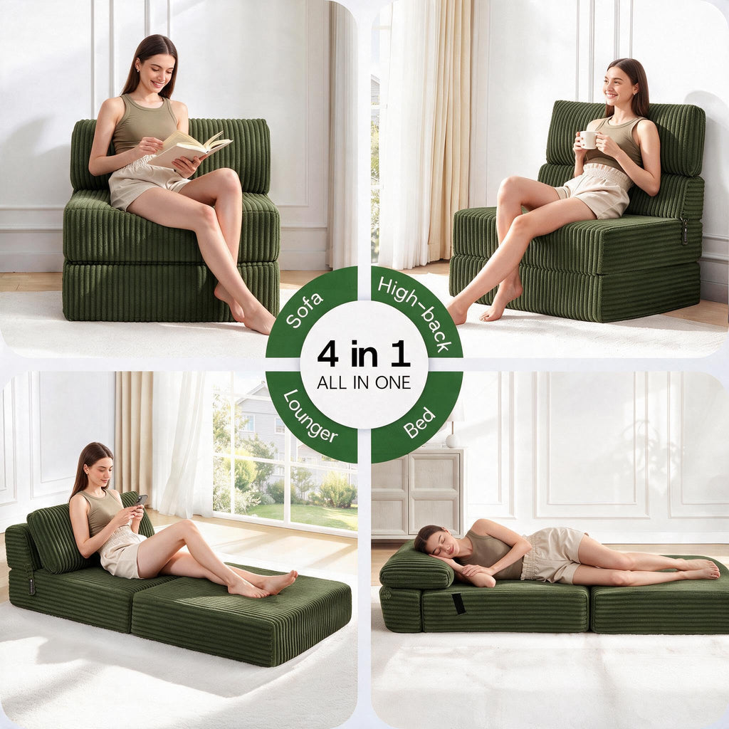 Folding Sofa Bed Convertible 4 in 1 Sleeper Chair Gray Single