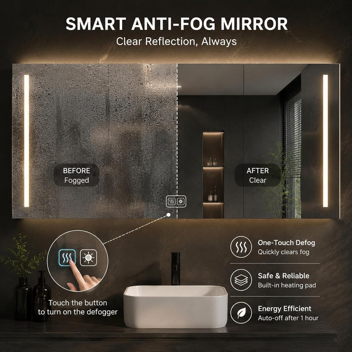 72 in Double Sink Floating Bathroom Vanity with LED Mirror Cabinet