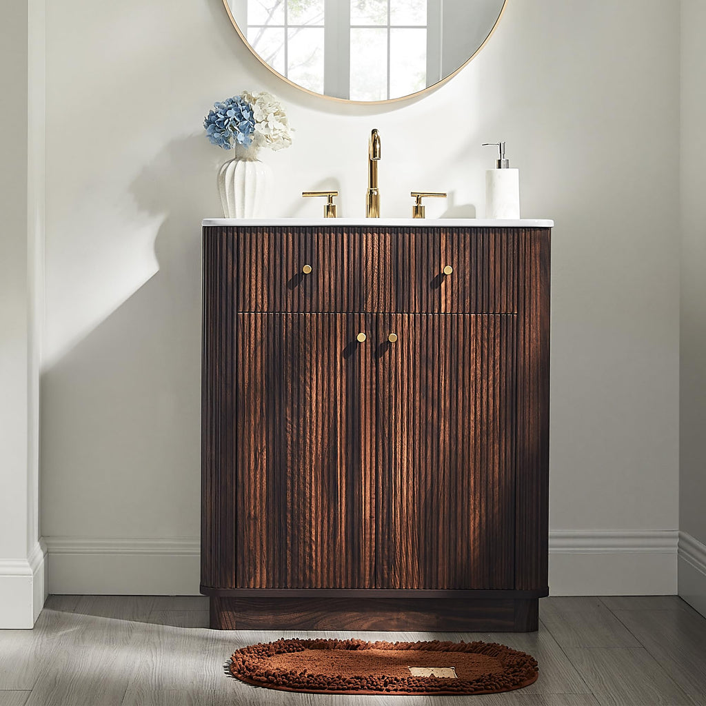 T4TREAM 36" Fluted Bathroom Vanity with Single Sink, Natural Oak