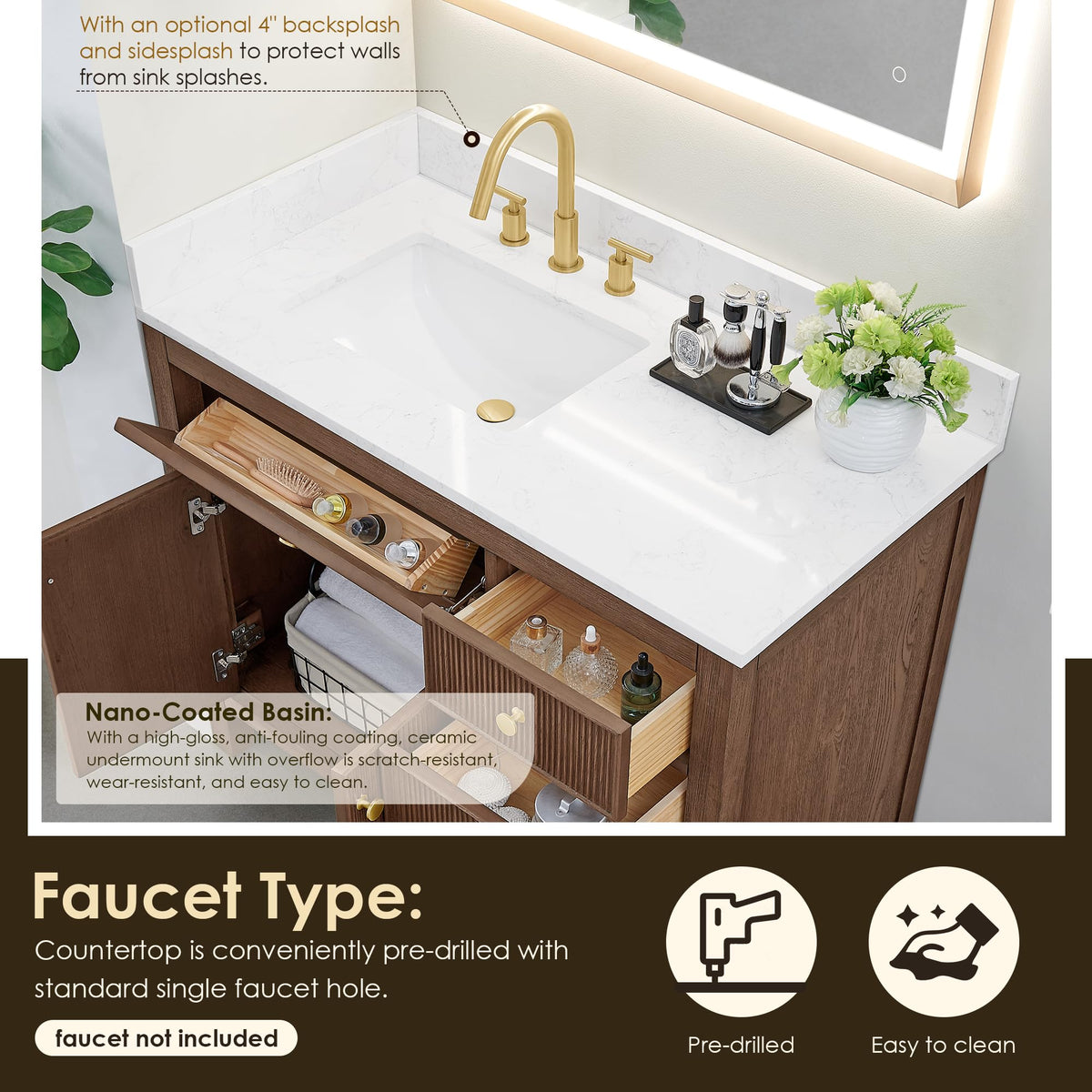48 Inch Bathroom Vanity with Sink Modern Single Vanities with Countertop