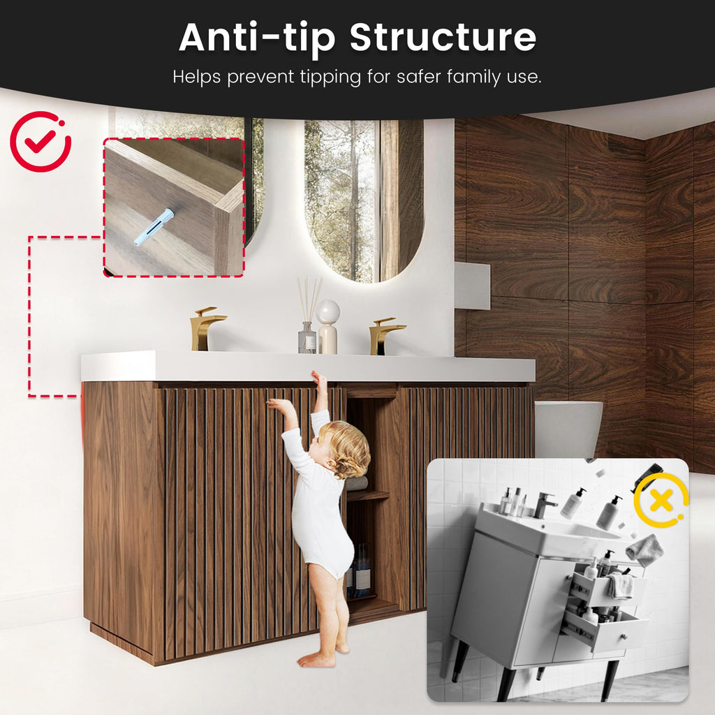 36â Modern Bathroom Vanity with Black Sink, Smoked Brown