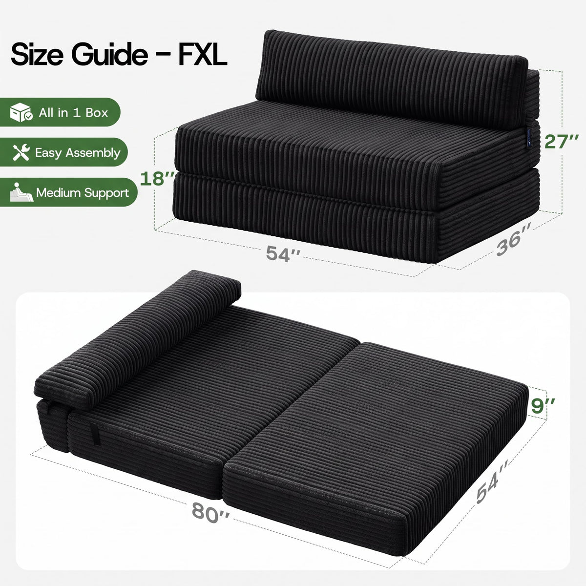 Folding Sofa Bed Convertible 4 in 1 Sleeper Chair Gray Single