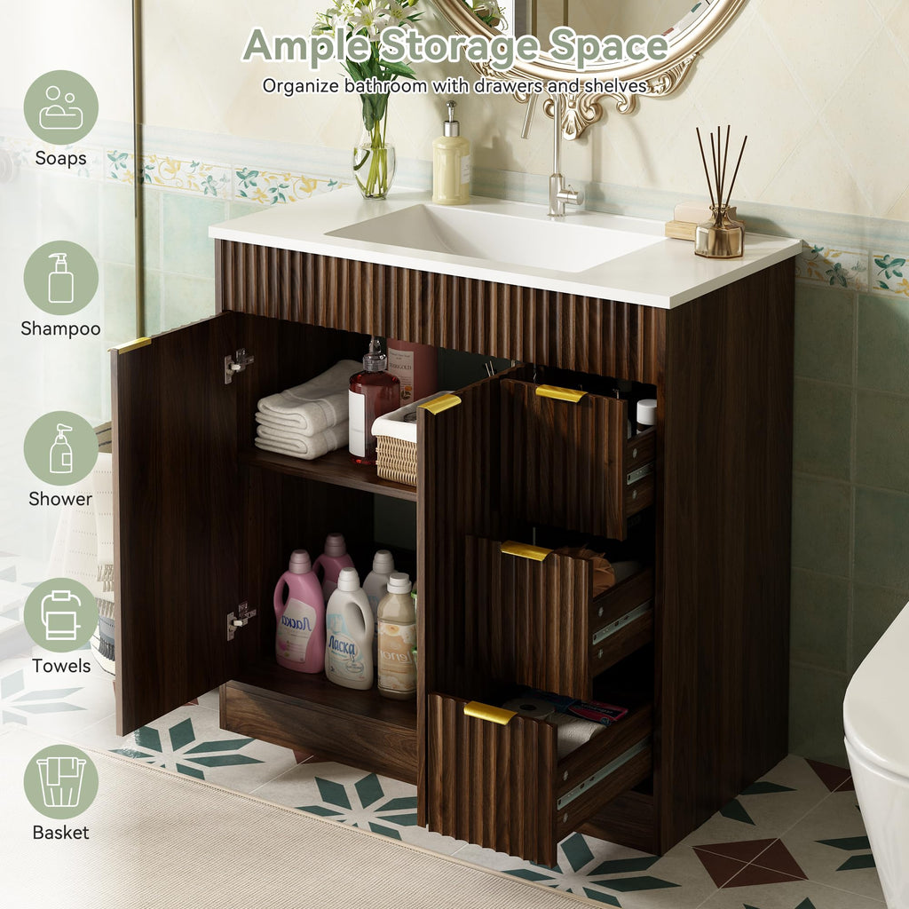 36" Bathroom Vanity with Sink Modern Oak