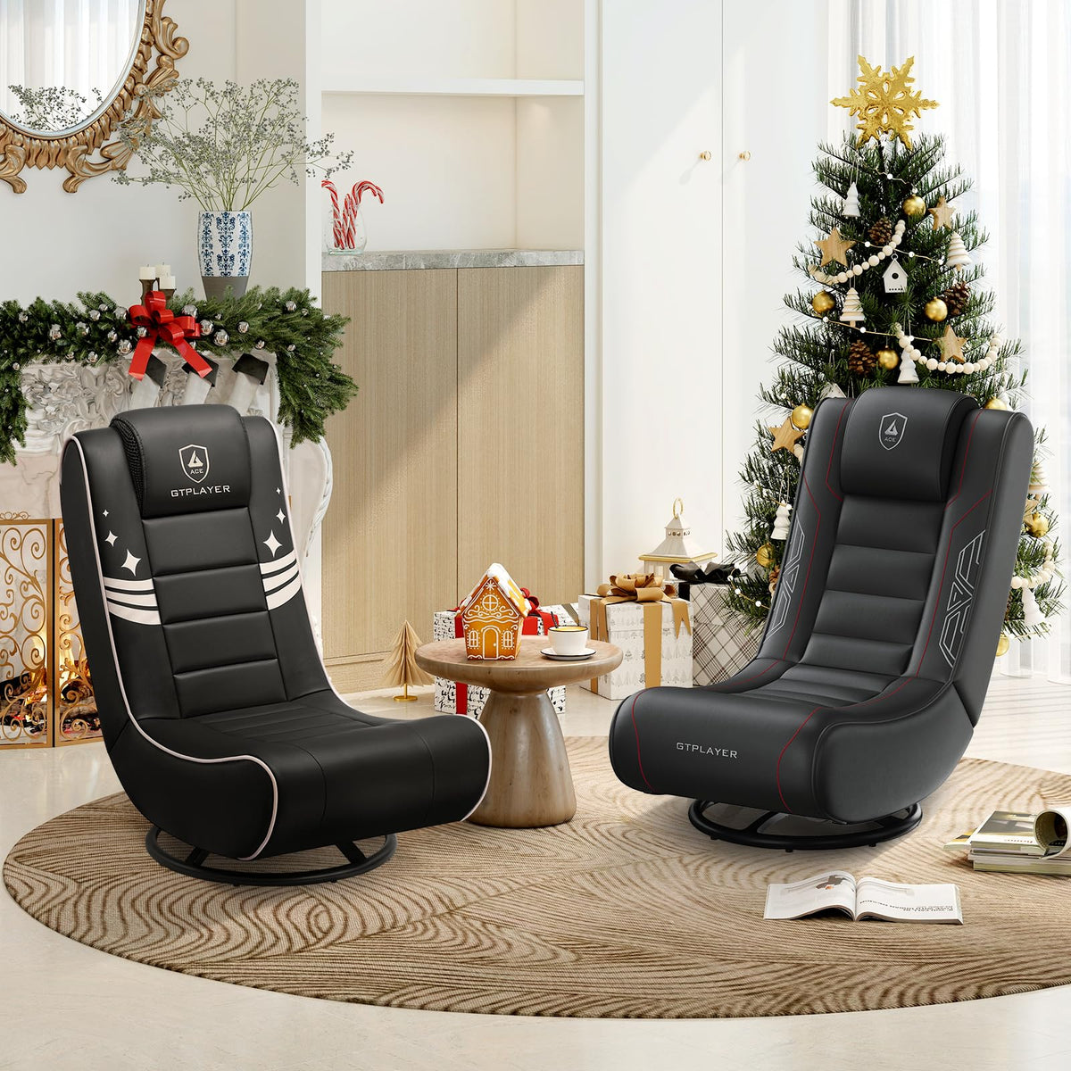 GTPLAYER Floor Gaming Chair Foldable Swivel Floor Chairs for Kids Boys Comfy Video Game Seat with 360Â° Multipurpose for Gamers, Bedroom or Game Room(Black-Blue)