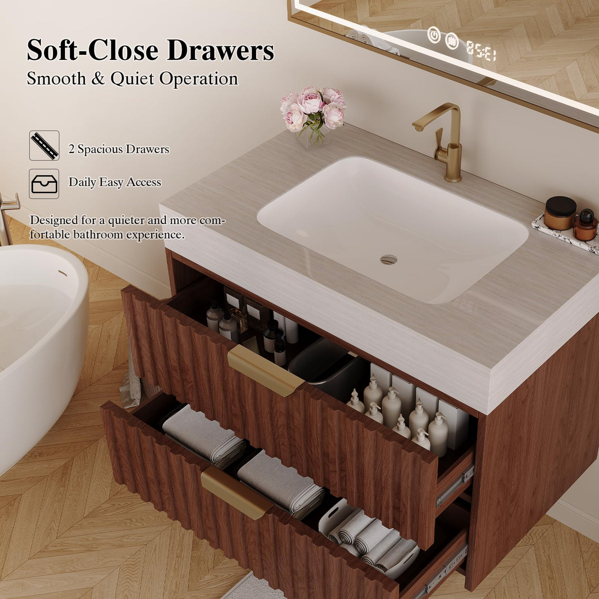36 Inch Bathroom Vanity with Sink, Black Floating Wall Mounted Vanity