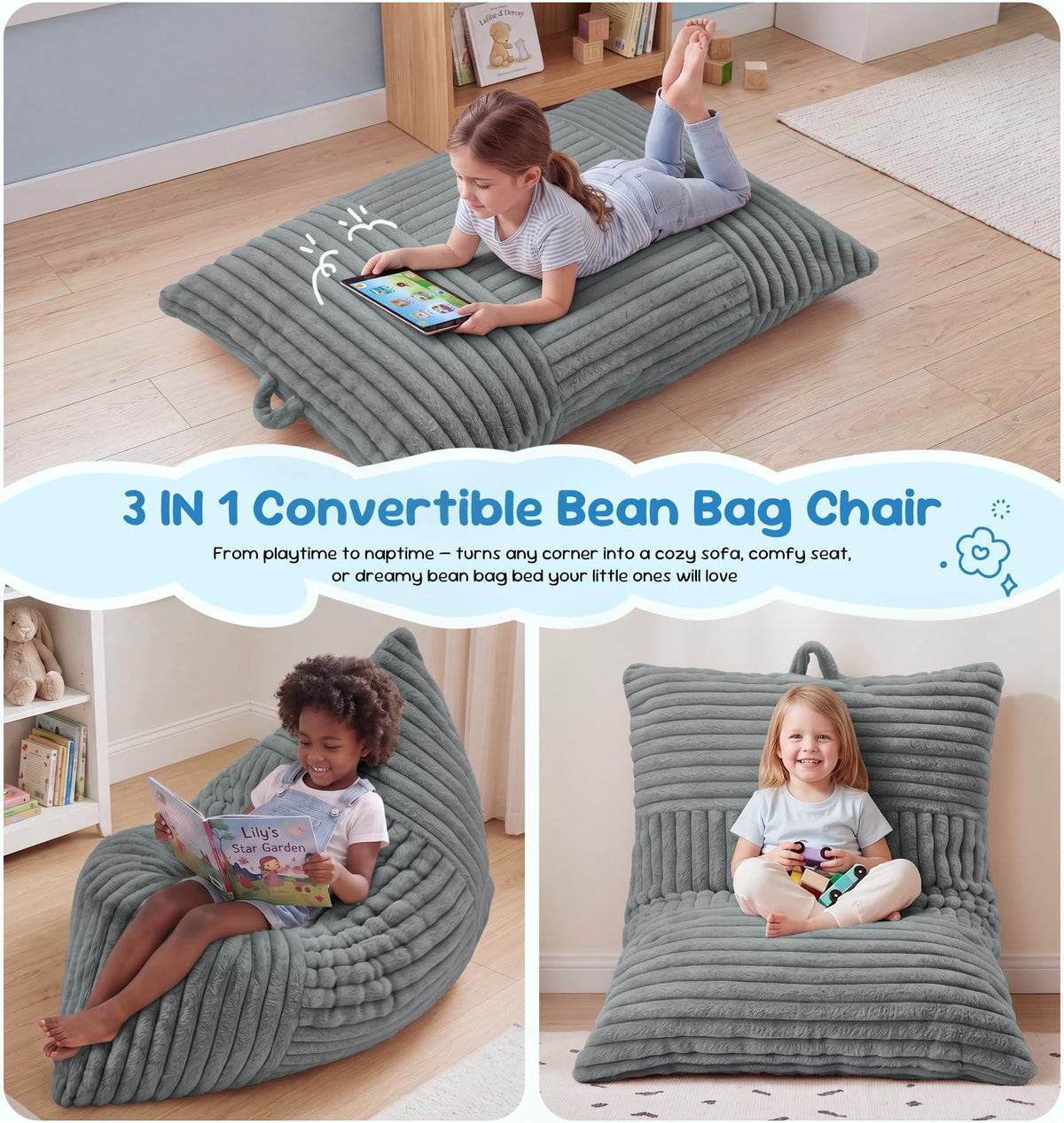 Hobestluk Adult Bean Bag Chair 3 in 1 Convertible Large Bean Bag Sofa