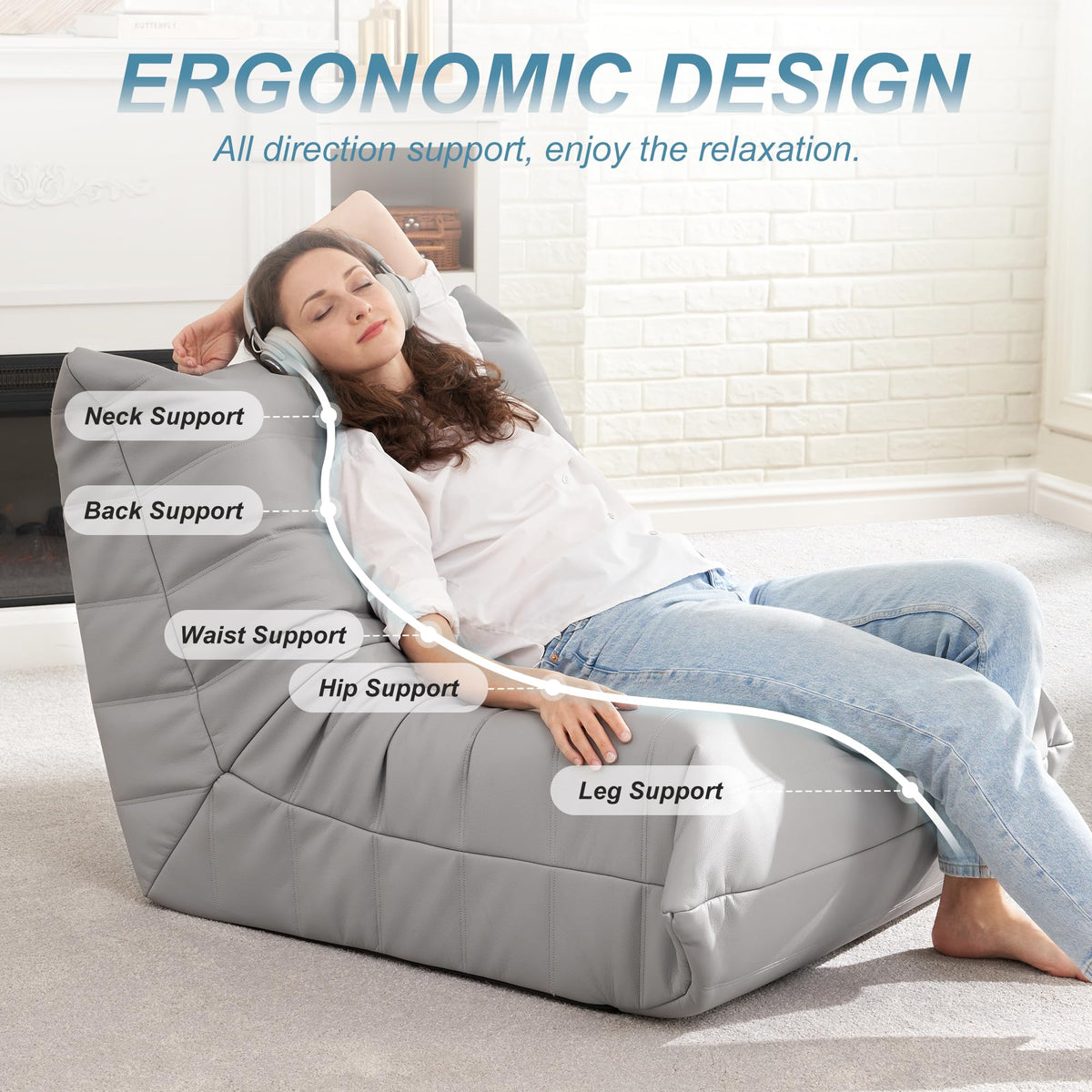 Hobestluk Bean Bag Chair Adult Leather Togo Chair Memory Foam Living Room