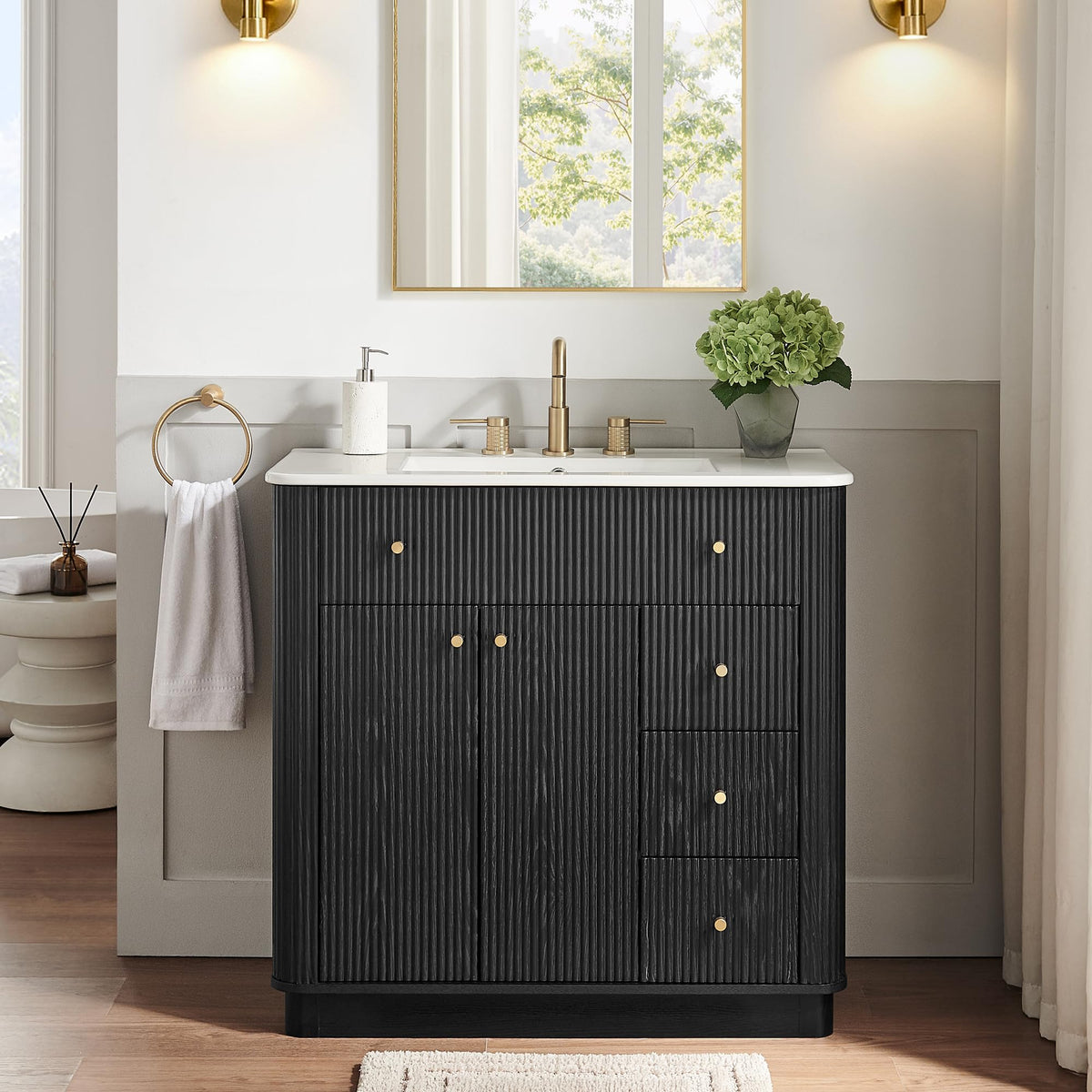 T4TREAM 36" Fluted Bathroom Vanity with Single Sink, Natural Oak