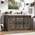 Double Bathroom Vanity with Sink & Faucet & Sewer Pipes,59" Farmhouse Bathroom Vanity Cabinet Set with 3 Storage Drawers & Sliding Barn Door,Double Sink Vanities With Metal Handle(Rustic Grey)