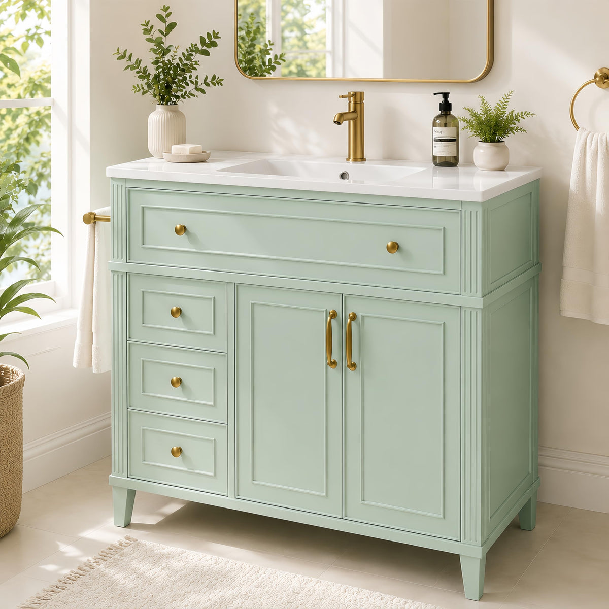 YOPTO 20" Bathroom Vanity with Ceramic Sink, French Style, Black