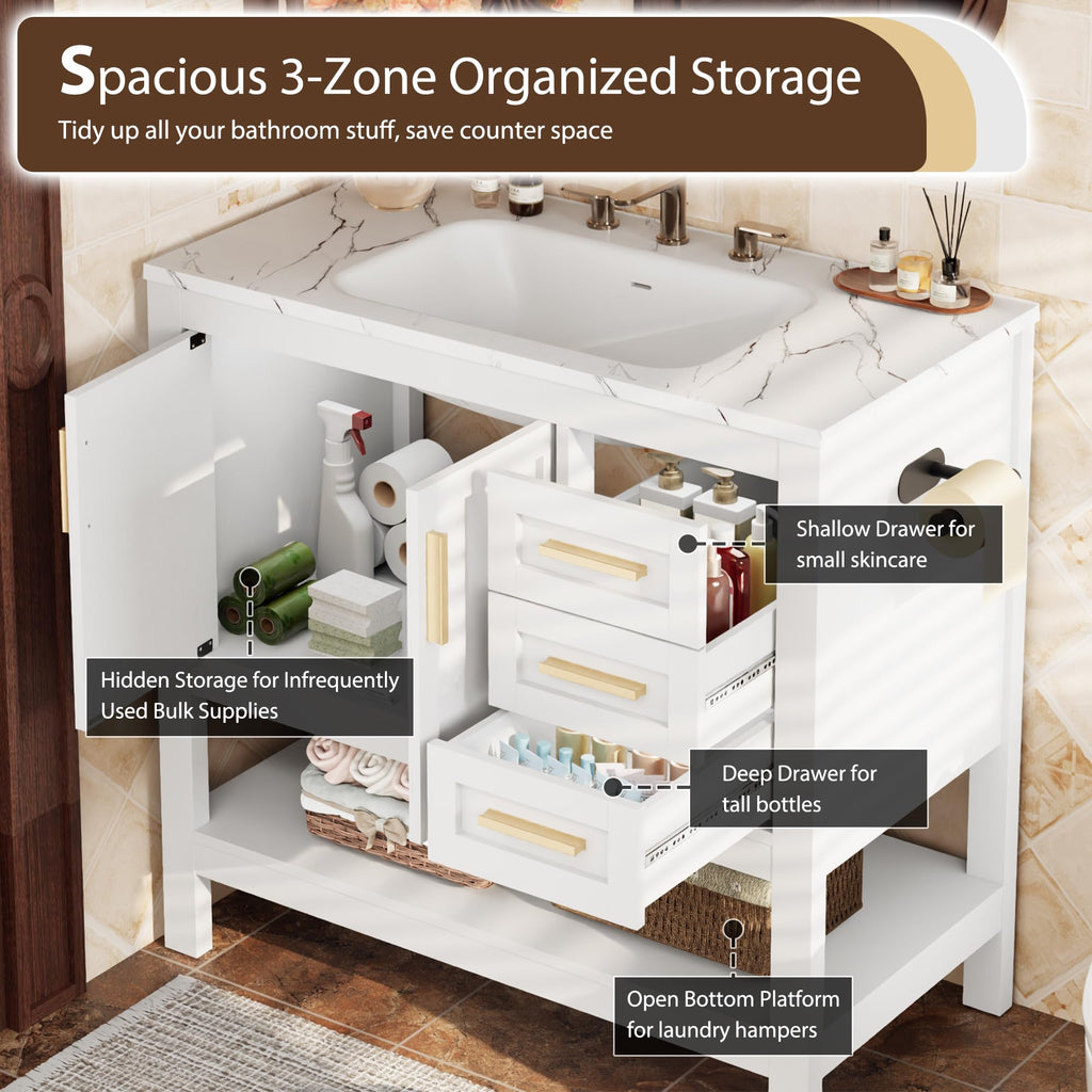 36 Inch Bathroom Vanity with Sink, Saw Cut Brown