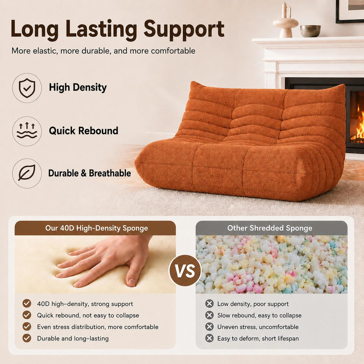 WHGBJA Giant Bean Bag Chair for Adults, Comfy Beanbag with Memory Foam