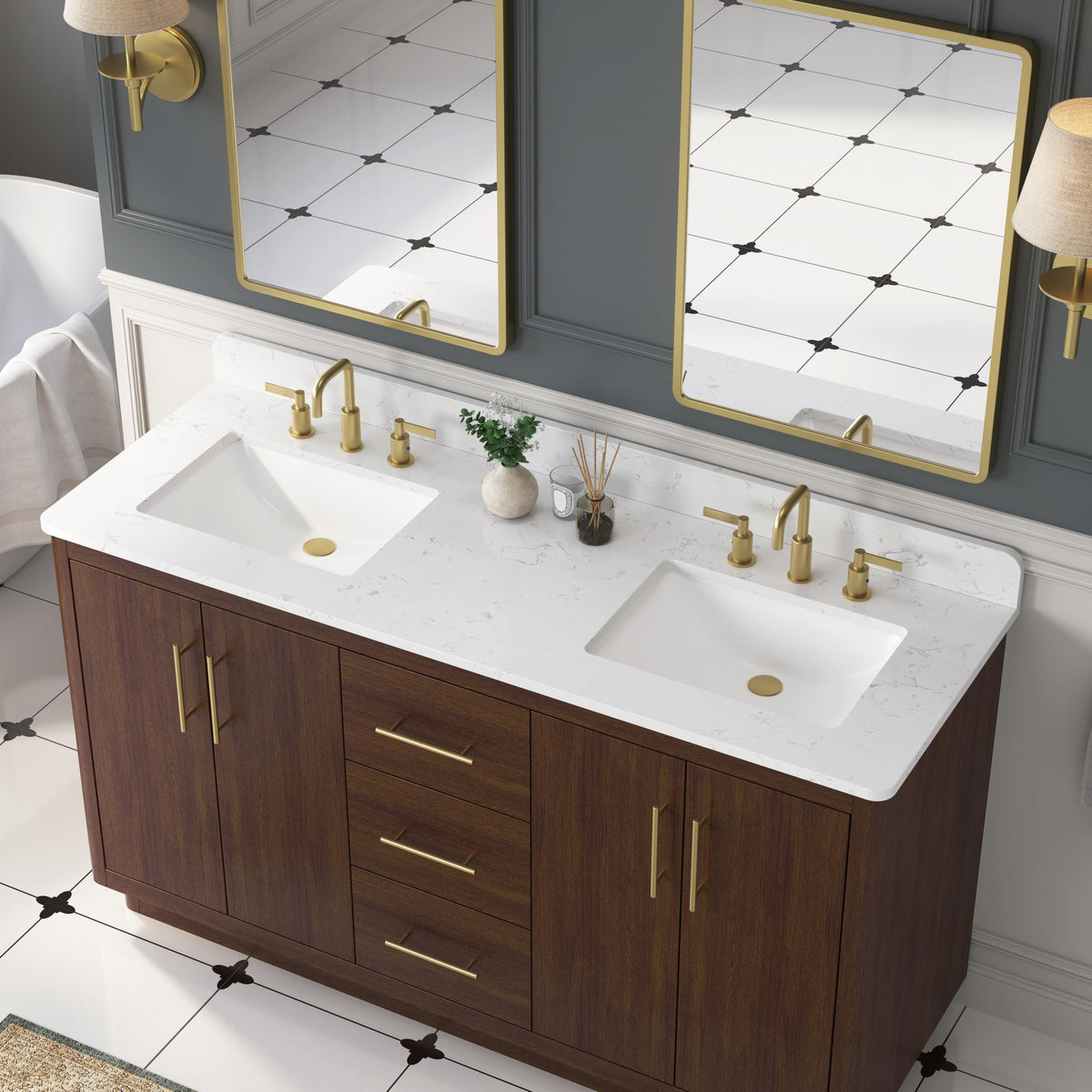 60 Inch Bathroom Vanity with Double Sink Combo, Greige