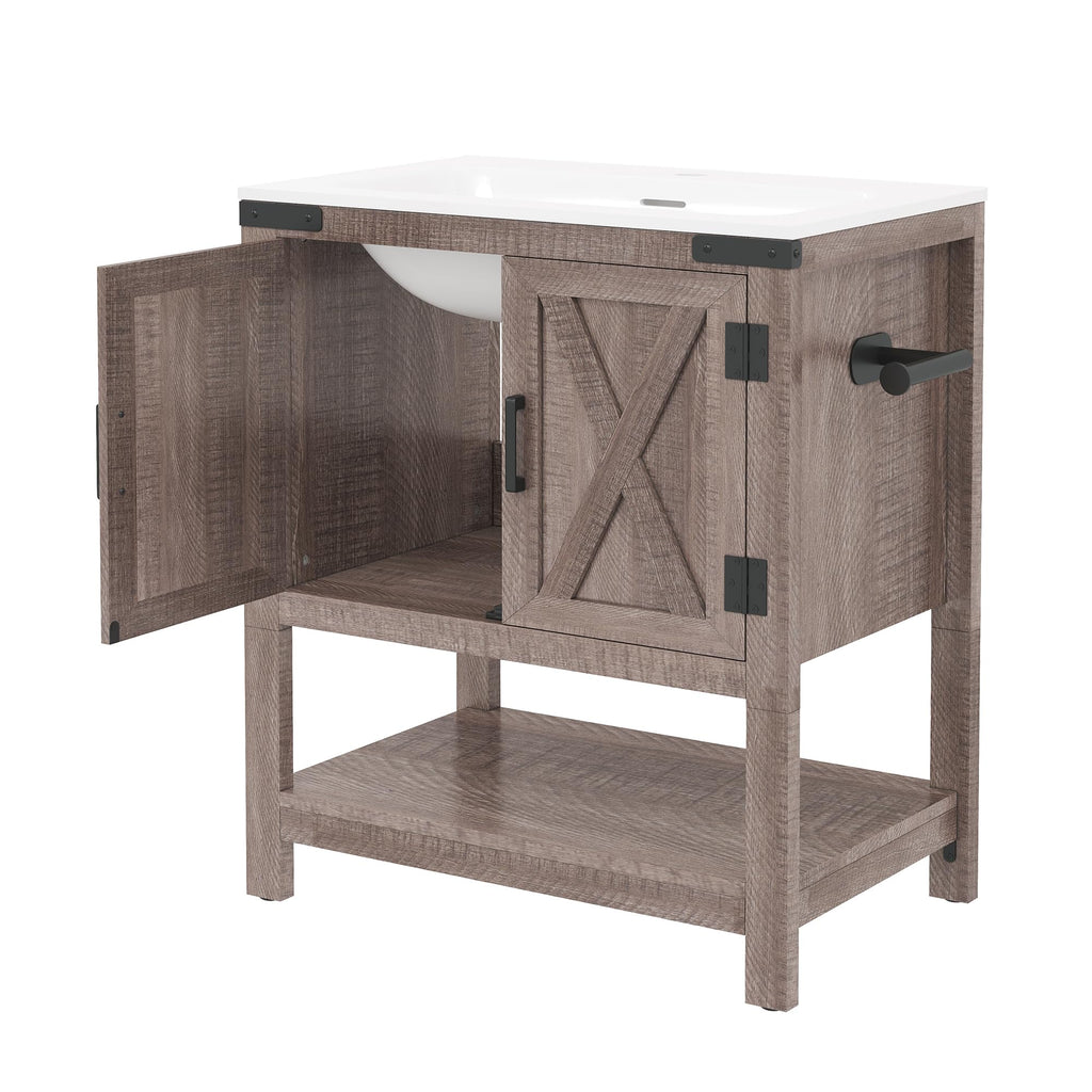 AMERLIFE 48" White Farmhouse Sink Bathroom Vanity, Solid White Top