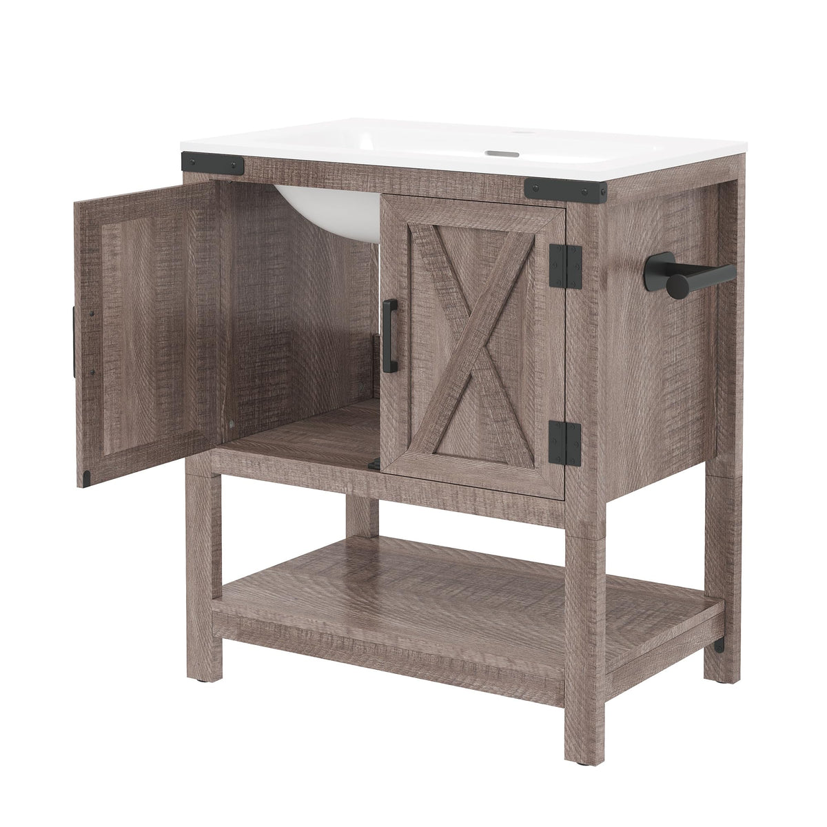 AMERLIFE 48" White Farmhouse Sink Bathroom Vanity, Solid White Top