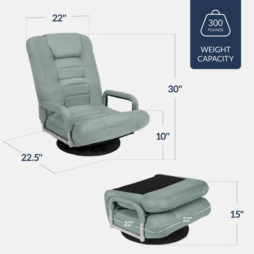 Best Choice Products Swivel Gaming Chair 360 Degree Multipurpose Floor Chair Rocker for TV, Reading, Playing Video Games w/Lumbar Support, Armrest Handles, Adjustable Foldable Backrest - Black/Black