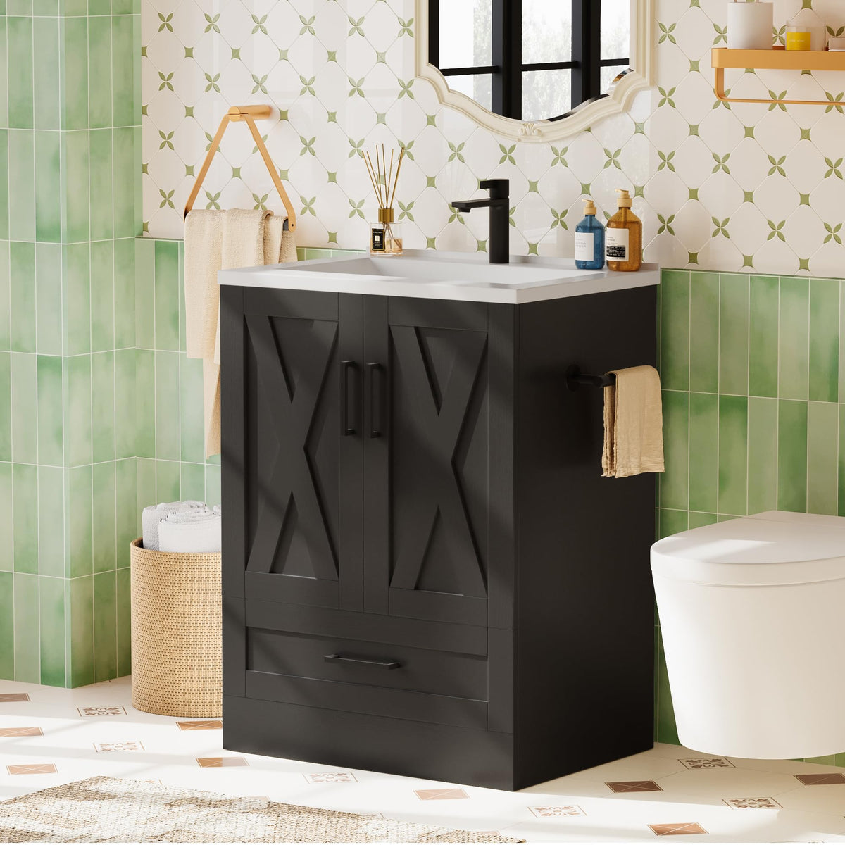 JUMMICO 24" Bathroom Vanity with Sink, Bathroom Storage Cabinet, White