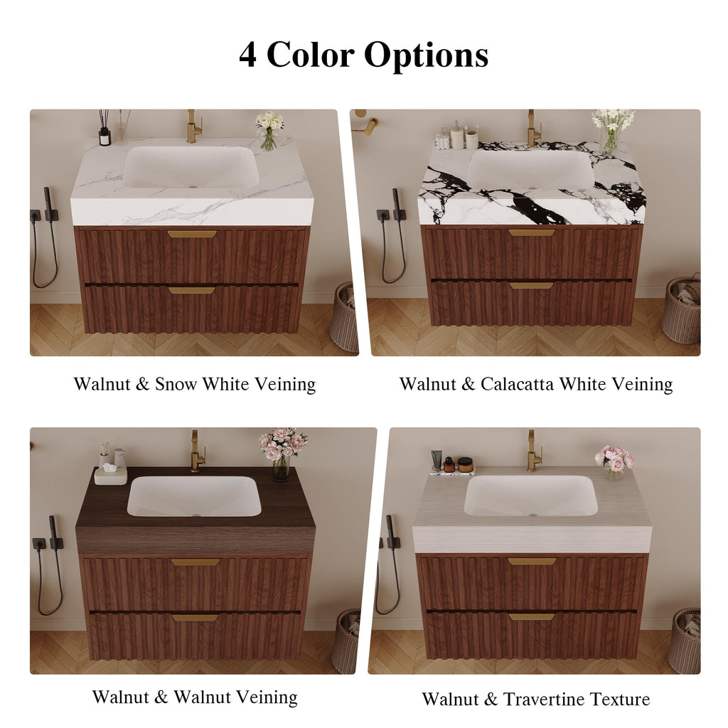 36 Inch Bathroom Vanity with Sink, Black Floating Wall Mounted Vanity