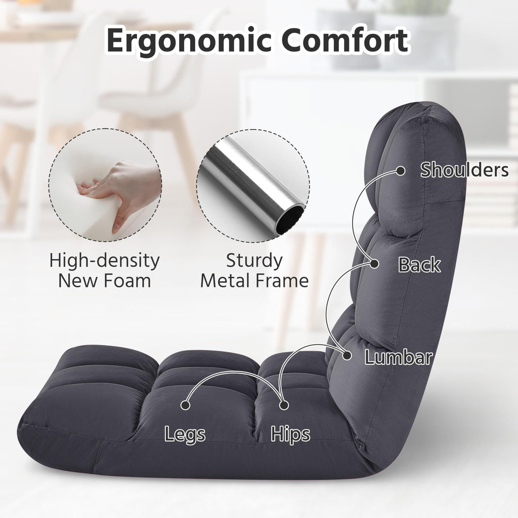 Yaheetech 14-Position Folding Floor Chairs with Back Support Black 2pcs