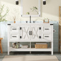 AMERLIFE 48" White Farmhouse Sink Bathroom Vanity, Solid White Top