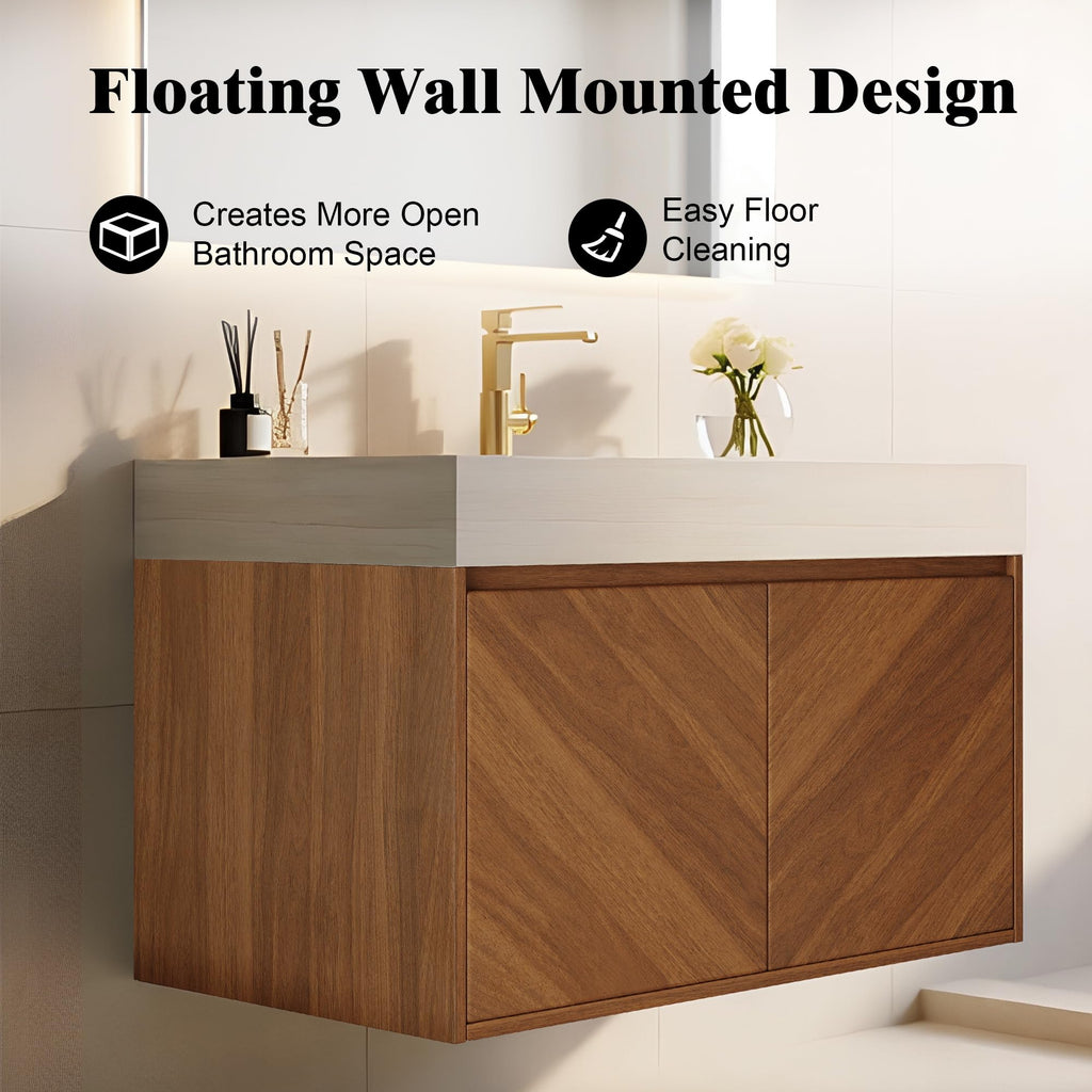 36 Inch Bathroom Vanity with Sink, Black Floating Wall Mounted Vanity