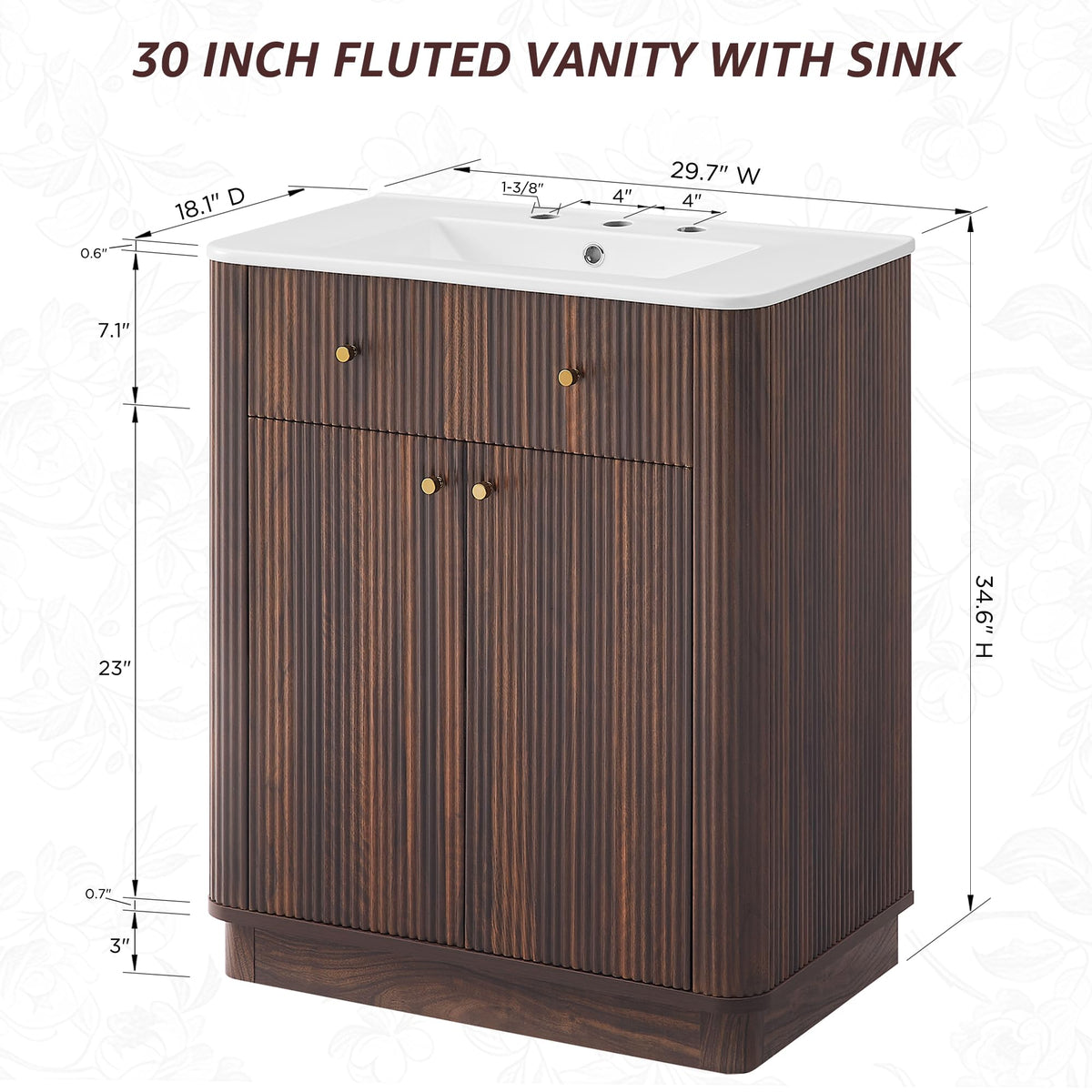 T4TREAM 36" Fluted Bathroom Vanity with Single Sink, Natural Oak