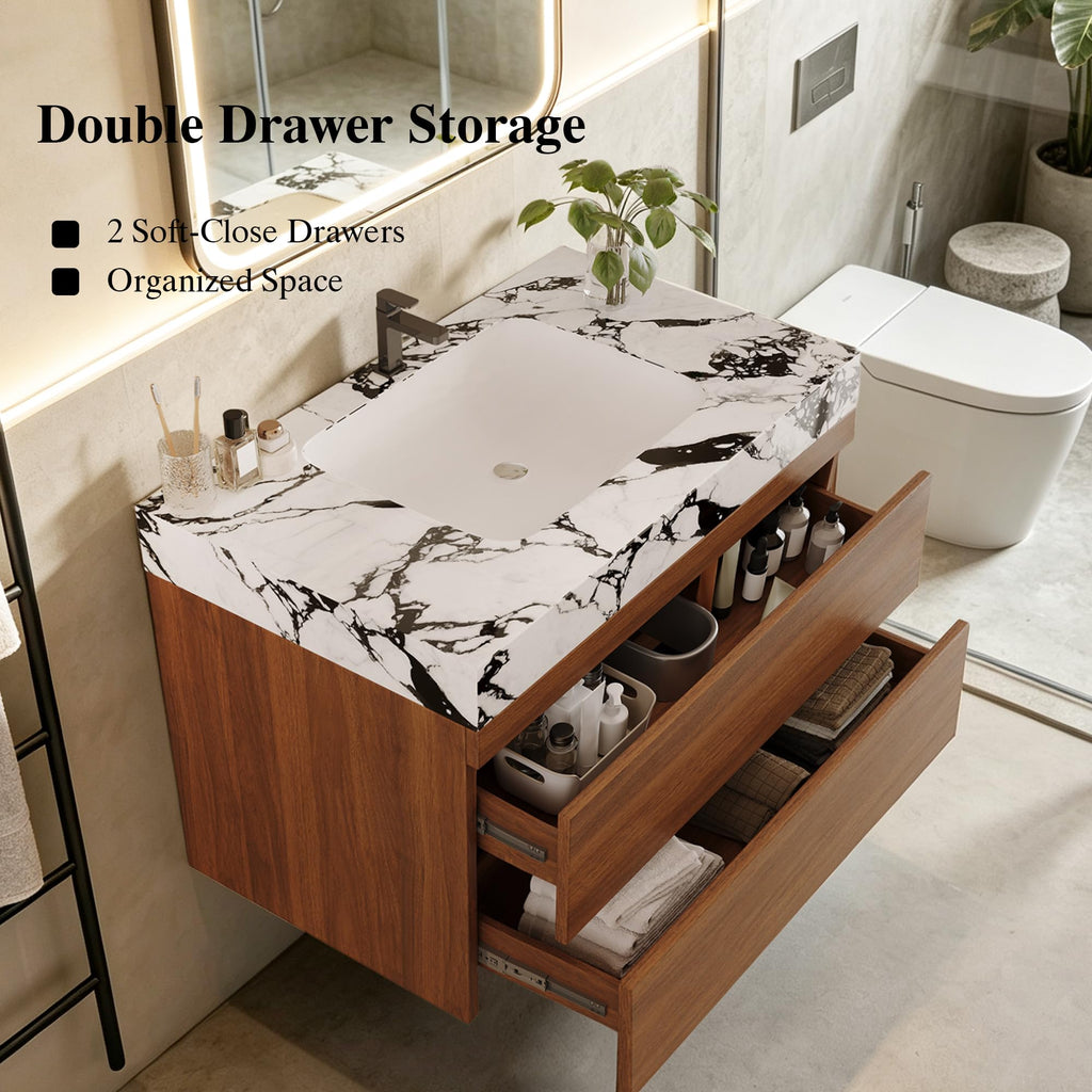 36 Inch Bathroom Vanity with Sink, Black Floating Wall Mounted Vanity