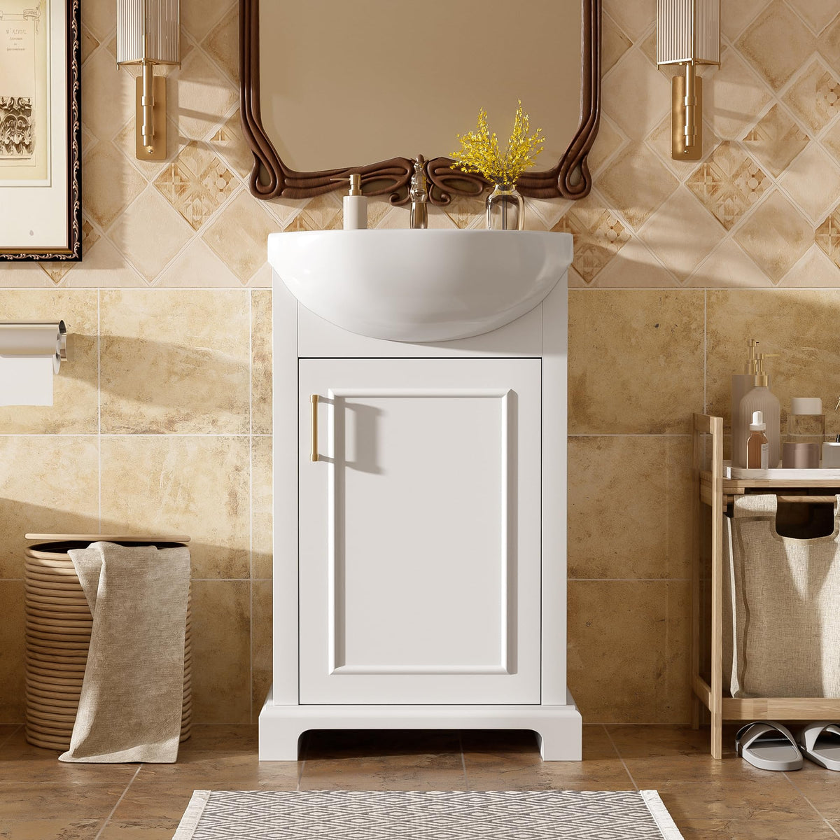 YOPTO 20" Bathroom Vanity with Ceramic Sink, French Style, Black