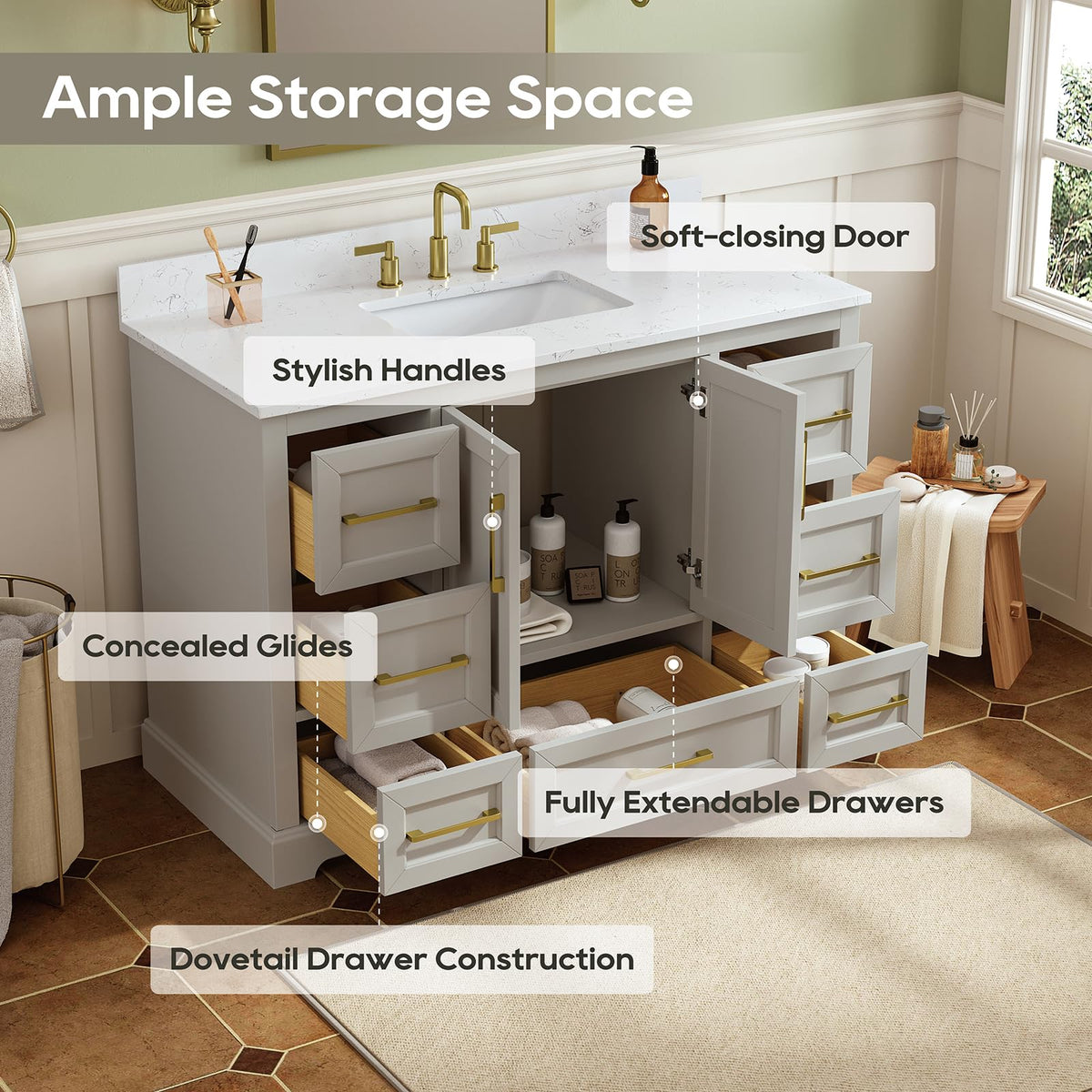 48 inch Bathroom Vanity with Sink, Green