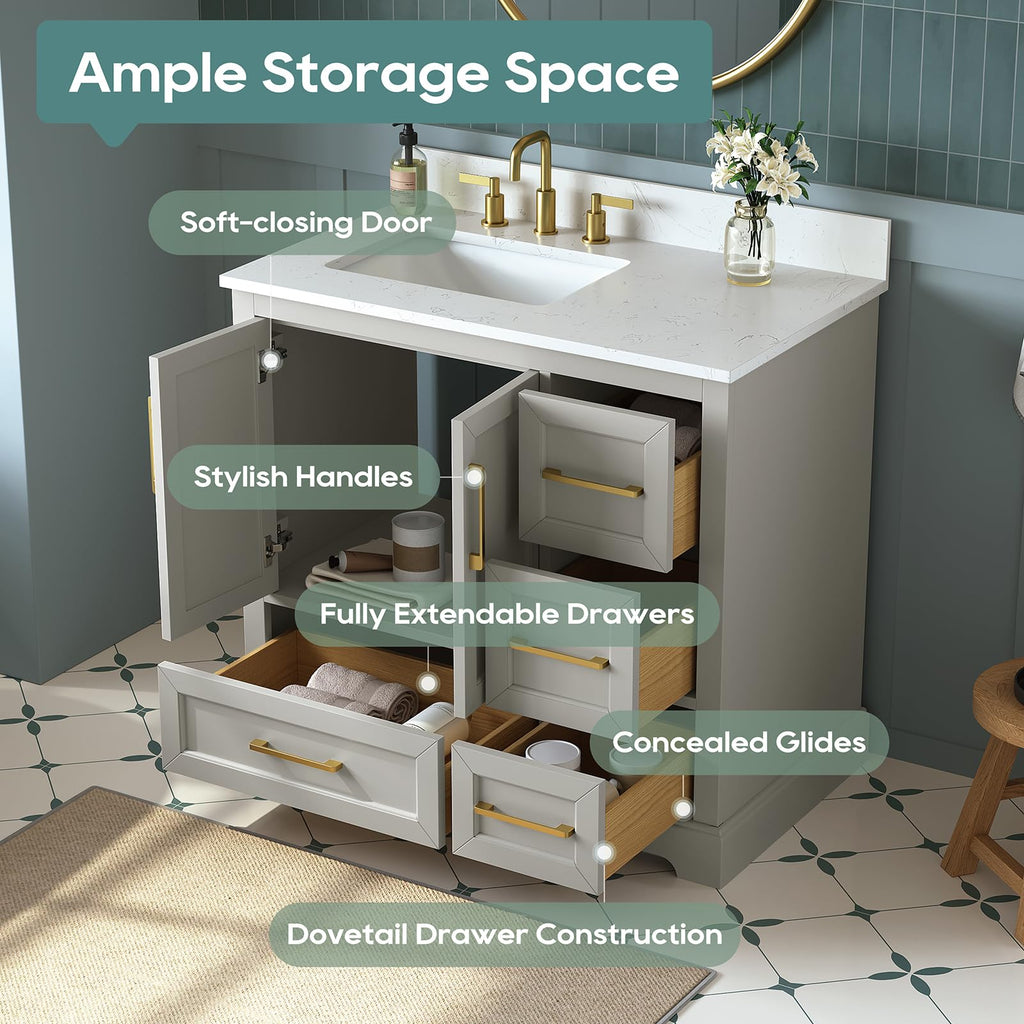60 Inch Bathroom Vanity with Double Sink Combo, Greige