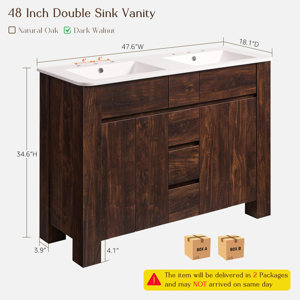 T4TREAM 47.6 Inch Modern Bathroom Vanity with Double Sink, Natural Oak