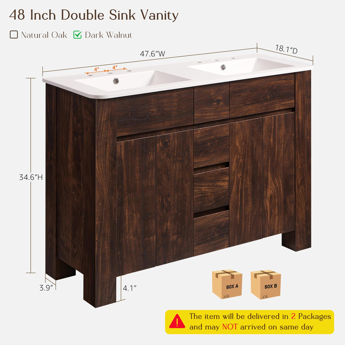 T4TREAM 47.6 Inch Modern Bathroom Vanity with Double Sink, Natural Oak