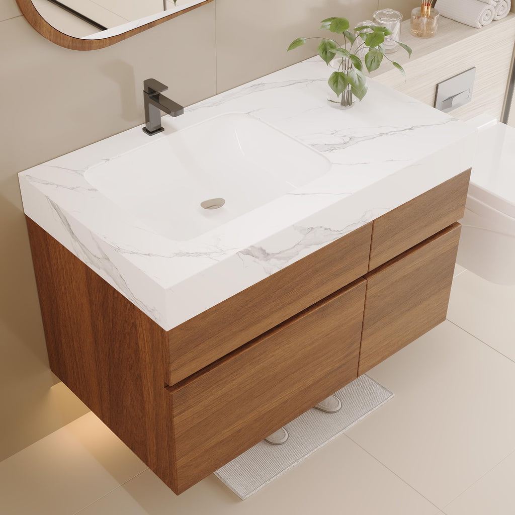 Glintee 40" Floating Bathroom Vanity & Sintered Stone Top, Black