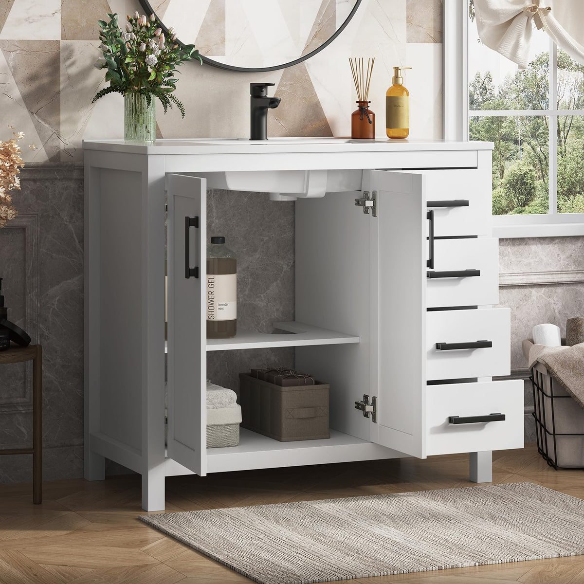 36 Inch Modern Bathroom Vanity with Sink, Black