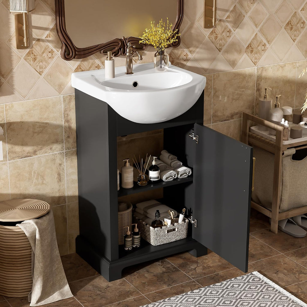 YOPTO 20" Bathroom Vanity with Ceramic Sink, French Style, Black