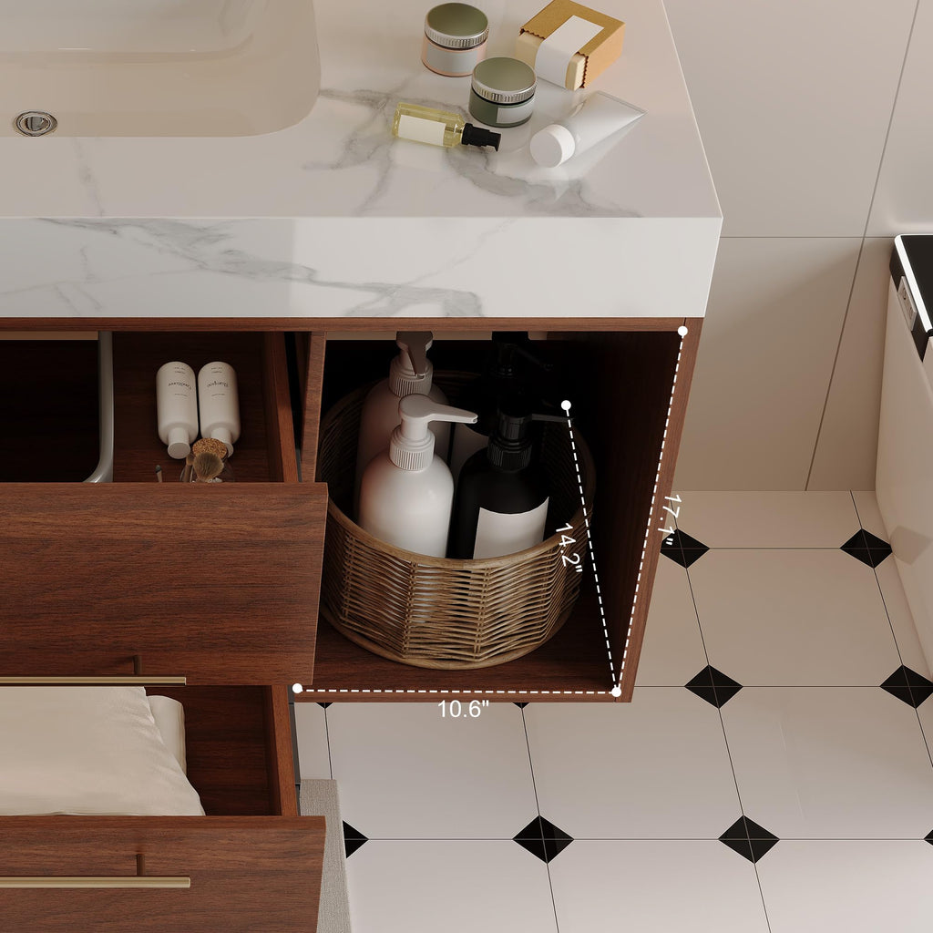 Glintee 40" Floating Bathroom Vanity & Sintered Stone Top, Black