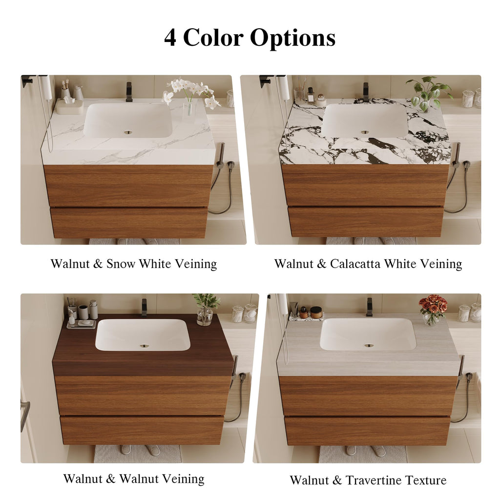 36 Inch Bathroom Vanity with Sink, Black Floating Wall Mounted Vanity