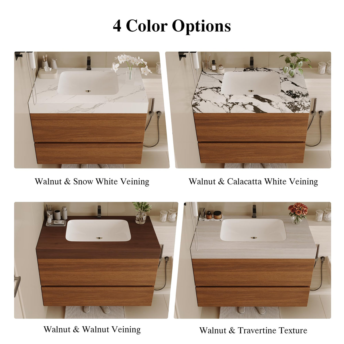36 Inch Bathroom Vanity with Sink, Black Floating Wall Mounted Vanity