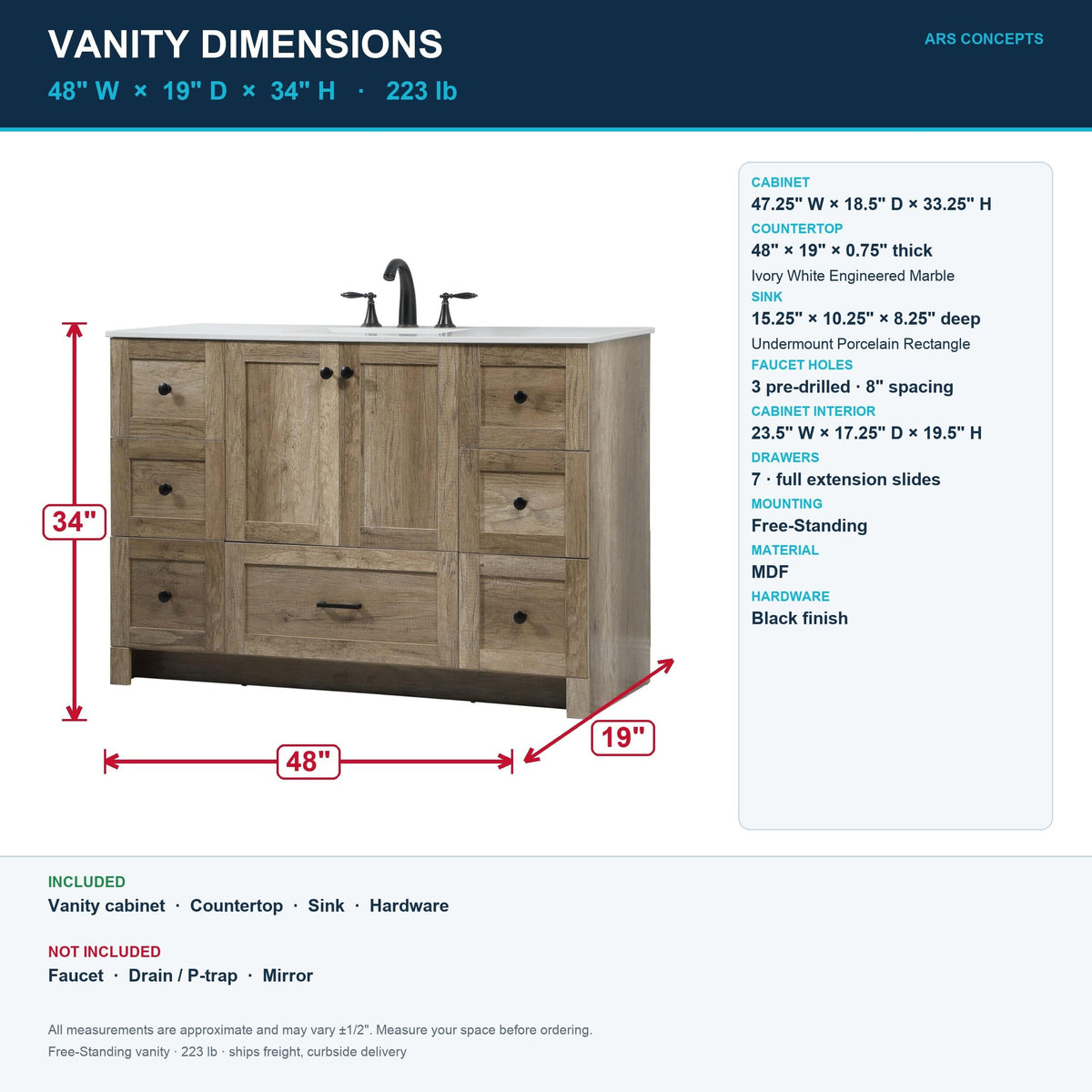 18" Pre-Assembled Bathroom Vanity with Sink, Engineered Wood, Ivory White Engineered Marble Countertop Included, Single Oval Porcelain Sink, 1 Soft-Close Drawers, Expresso