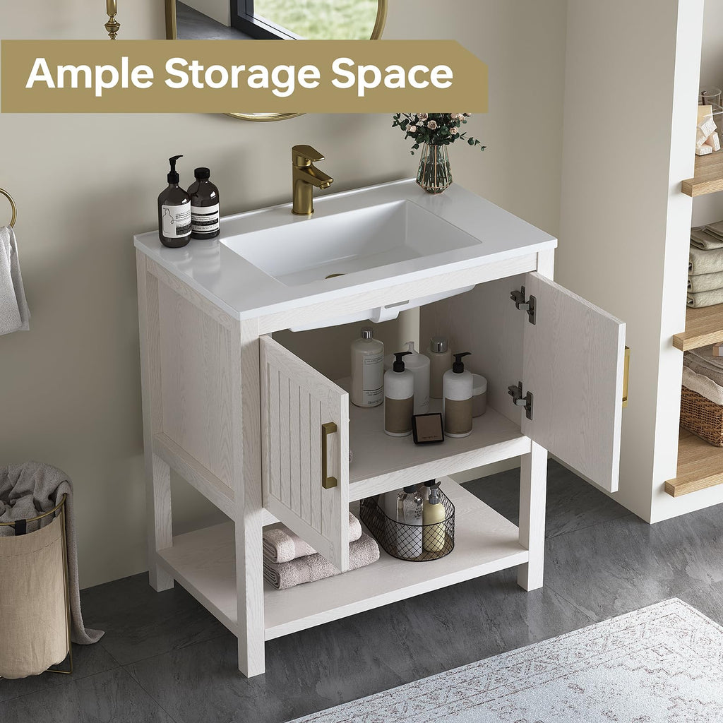 42 Inch Bathroom Vanity with Sink, Fully-Assembled, Walnut