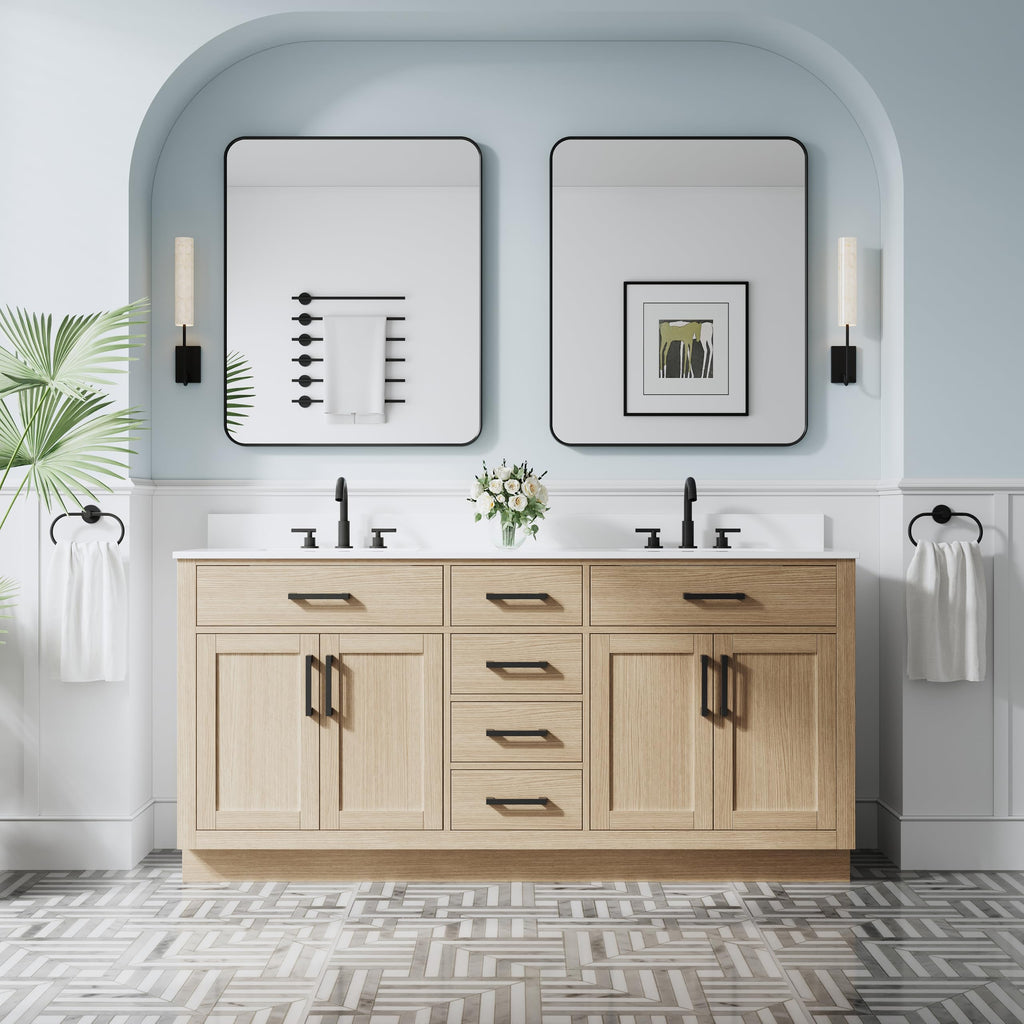 WELLFOR 36-Inch Bathroom Vanity with Sink W/ 2 Doors & 4 Drawers & 1 Flip Drawer,Navy Blue Vanity W/Matte Black Handles