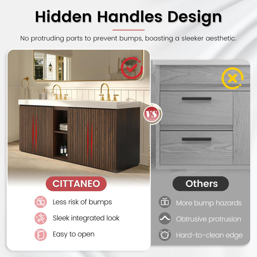 36â Modern Bathroom Vanity with Black Sink, Smoked Brown