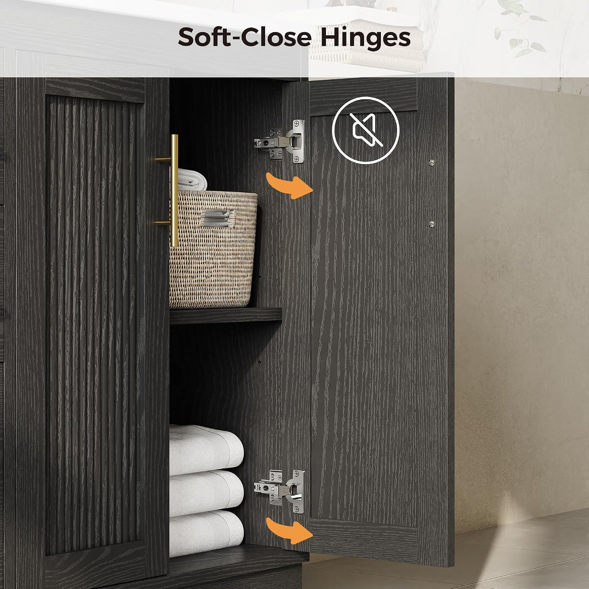IRONCK 36 Inch Bathroom Vanity with Sink, Modern Black Bathroom Cabinet with Soft Closing Doors, 3 Drawers, Adjustable Shelf & Toilet Paper Holder