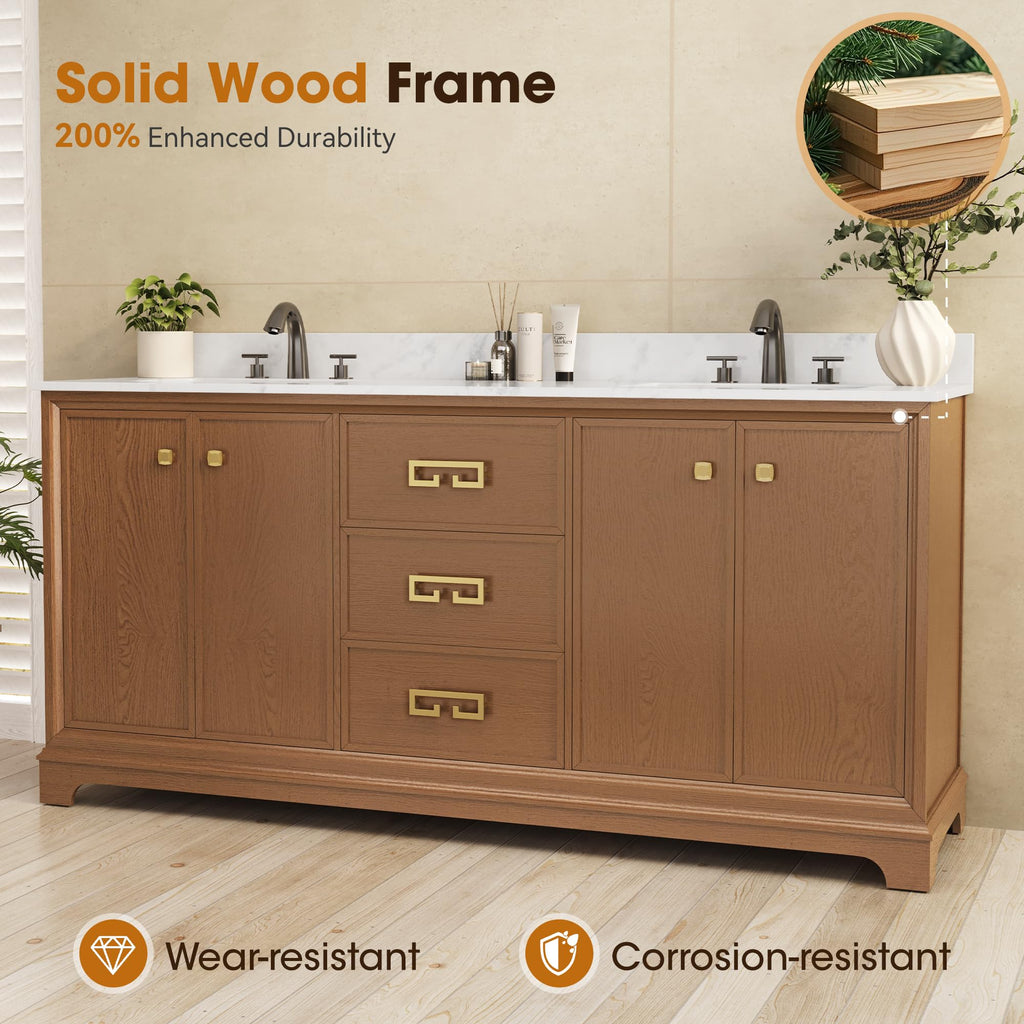 72 Inch Double Sink Bathroom Vanity Solid Wood, Fully Assembled