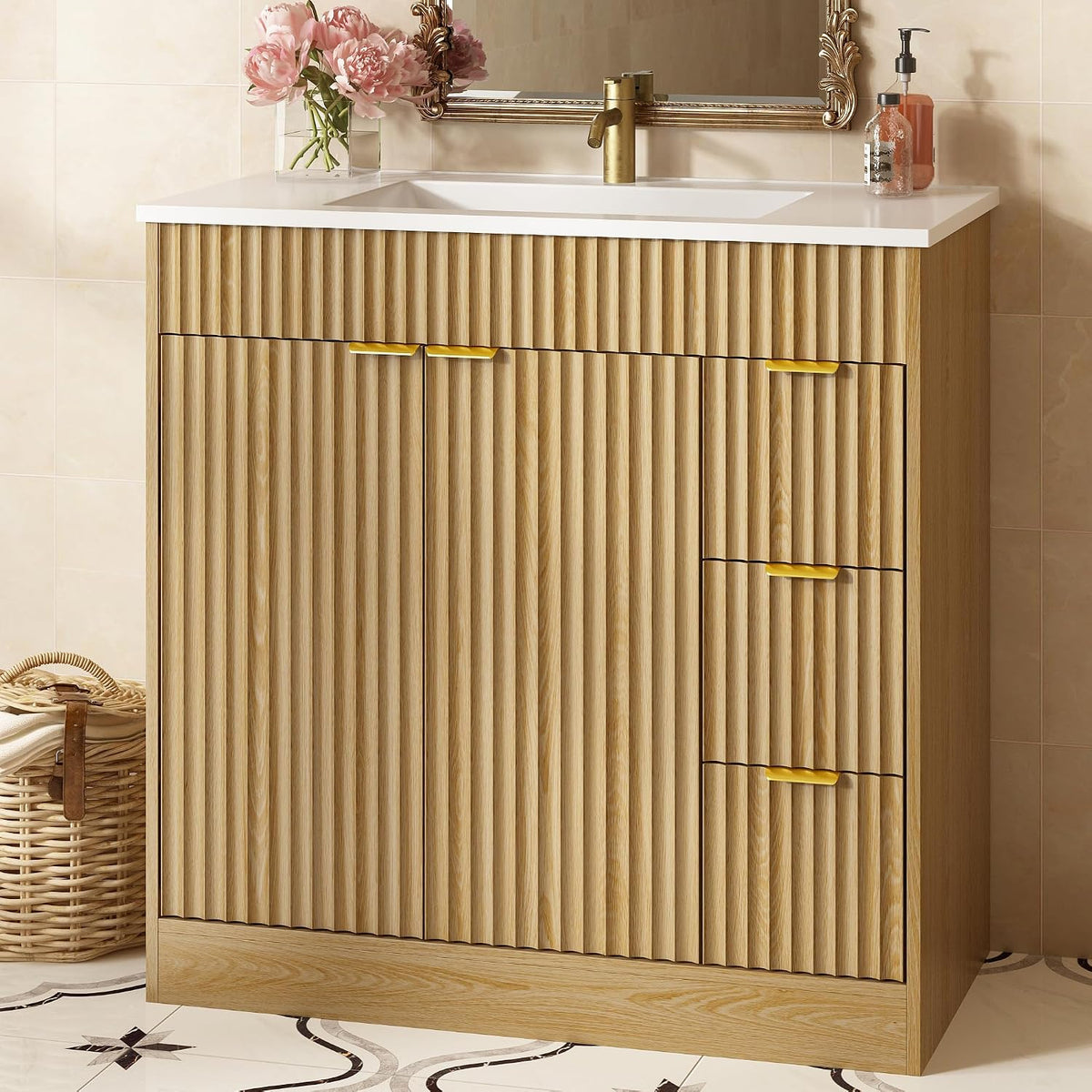36" Bathroom Vanity with Sink Modern Oak