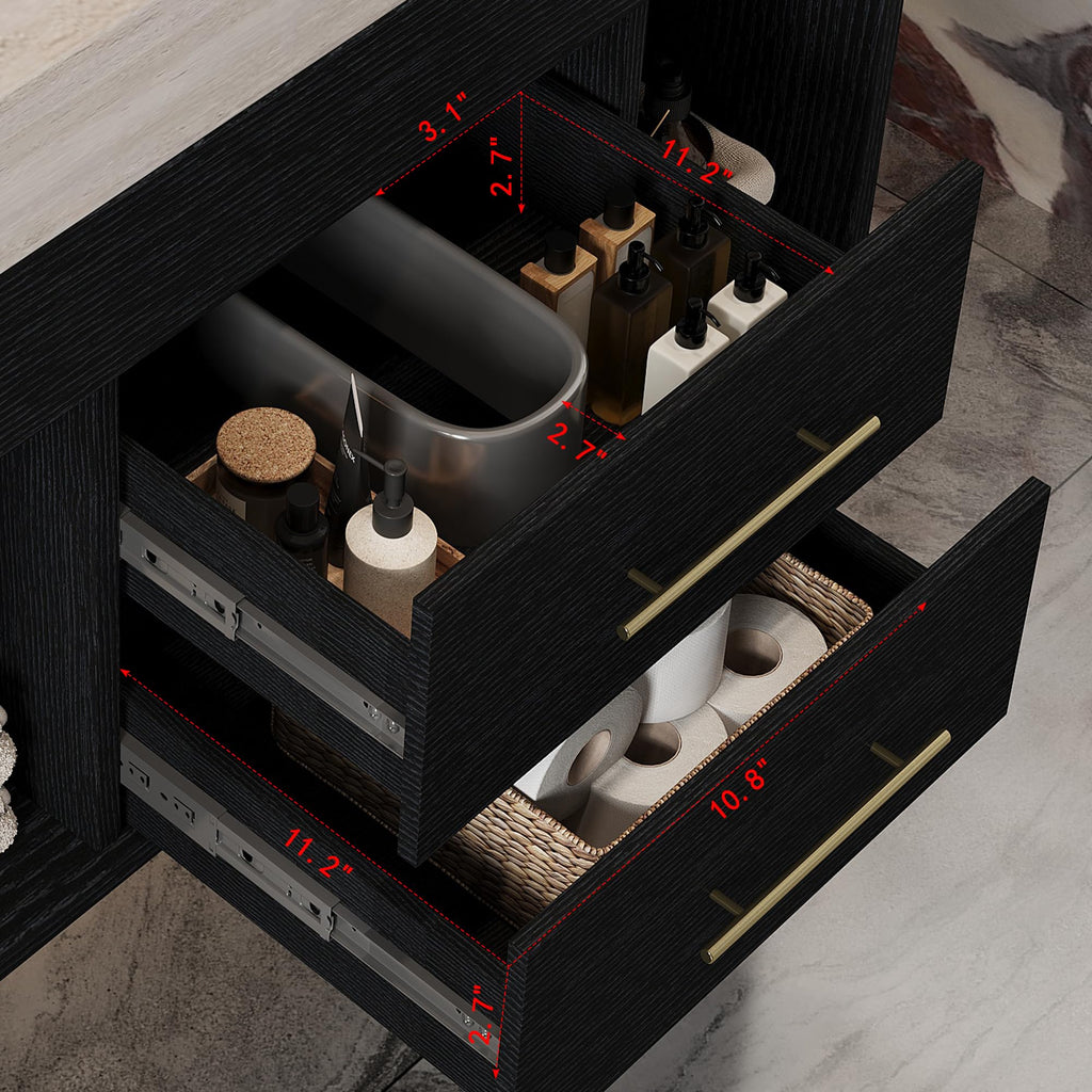 Glintee 40" Floating Bathroom Vanity & Sintered Stone Top, Black