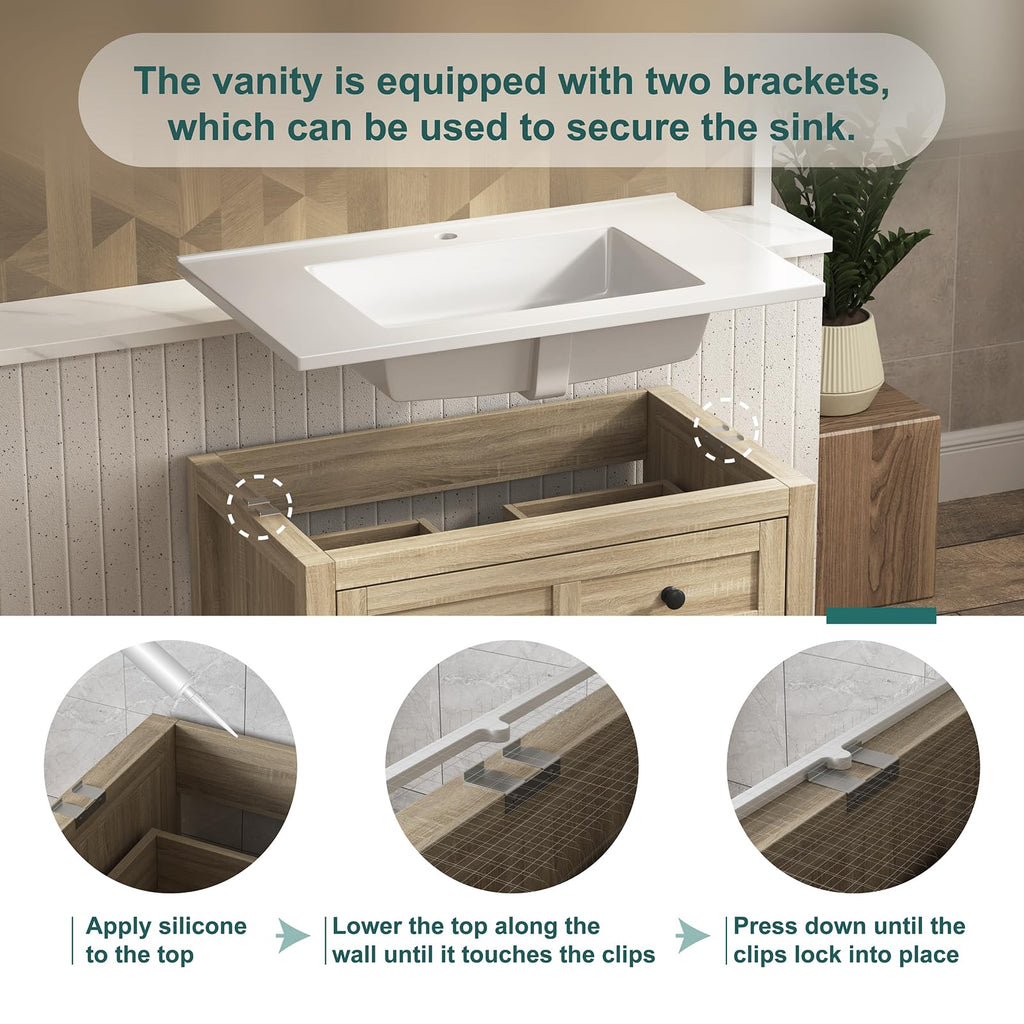 42 Inch Bathroom Vanity with Sink, Fully-Assembled, Walnut